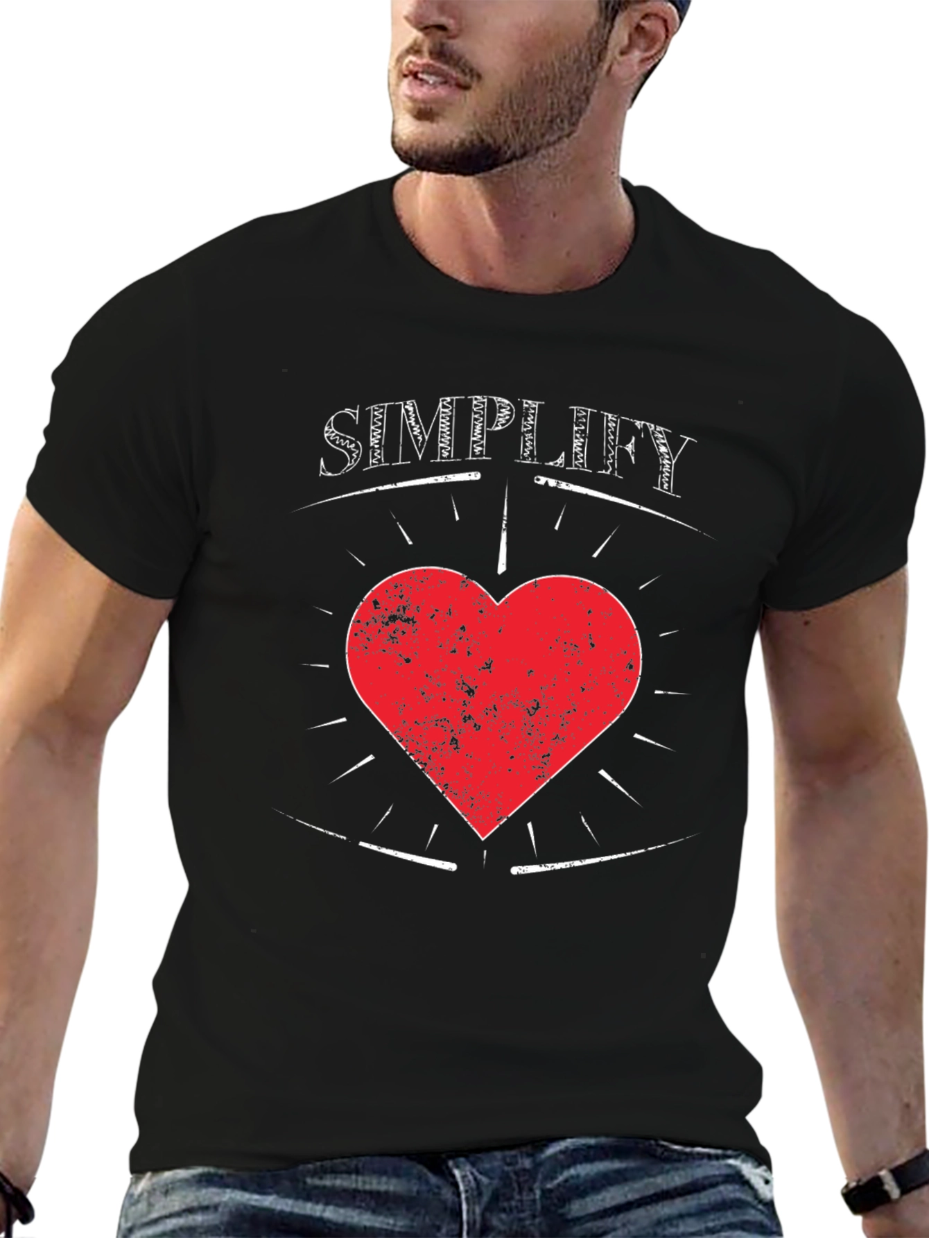 Simplify Heart Tee - Mens Black Graphic T-Shirt