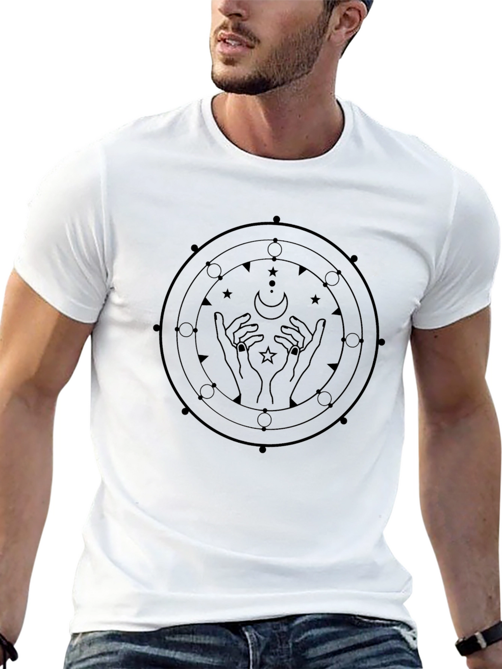 Mystic Moon Hands Graphic Tee - Black