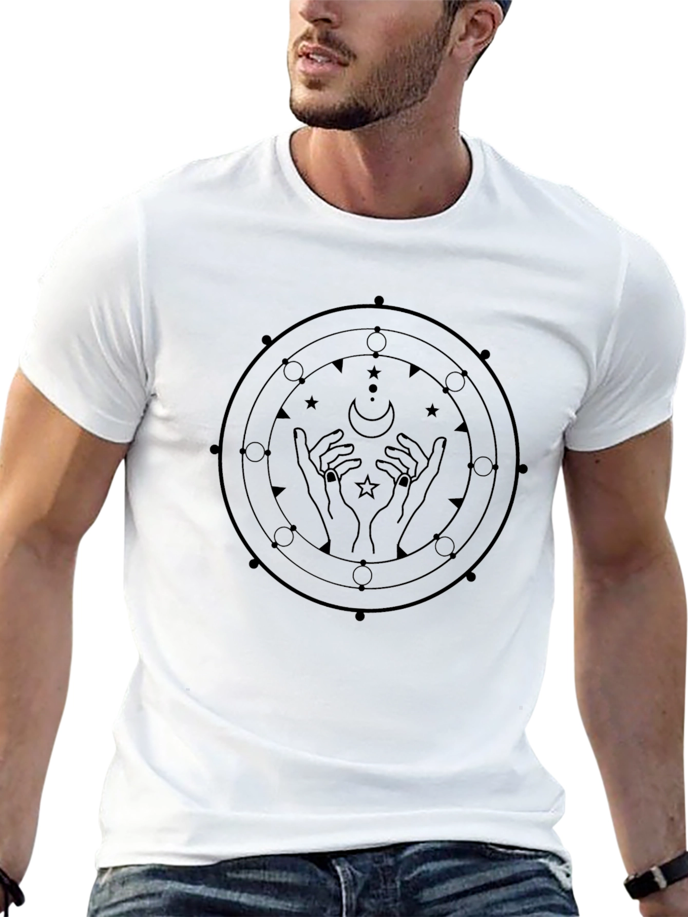 Mystic Moon Hands Graphic Tee - Black