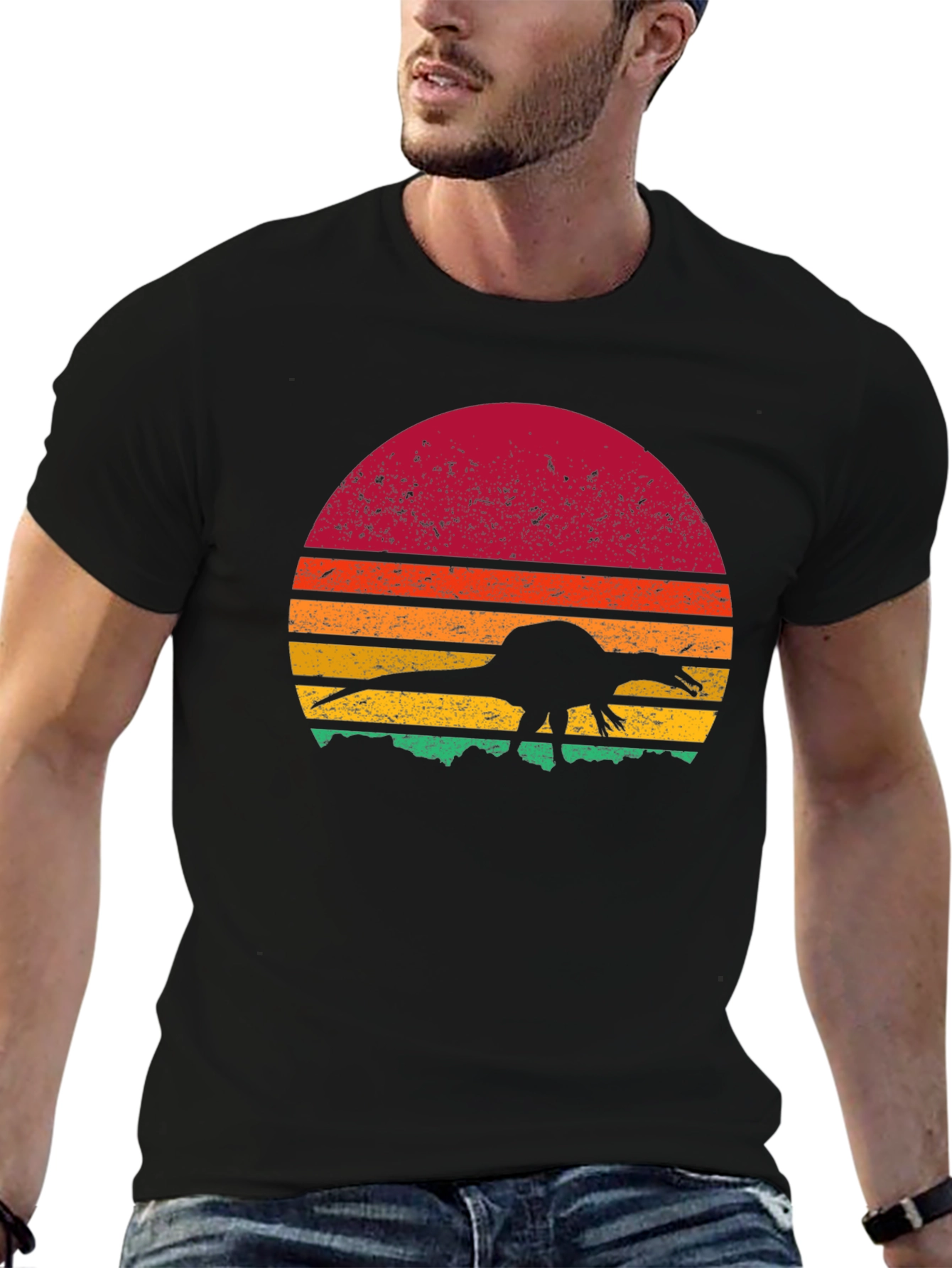 Retro Dinosaur Sunset Graphic Tee