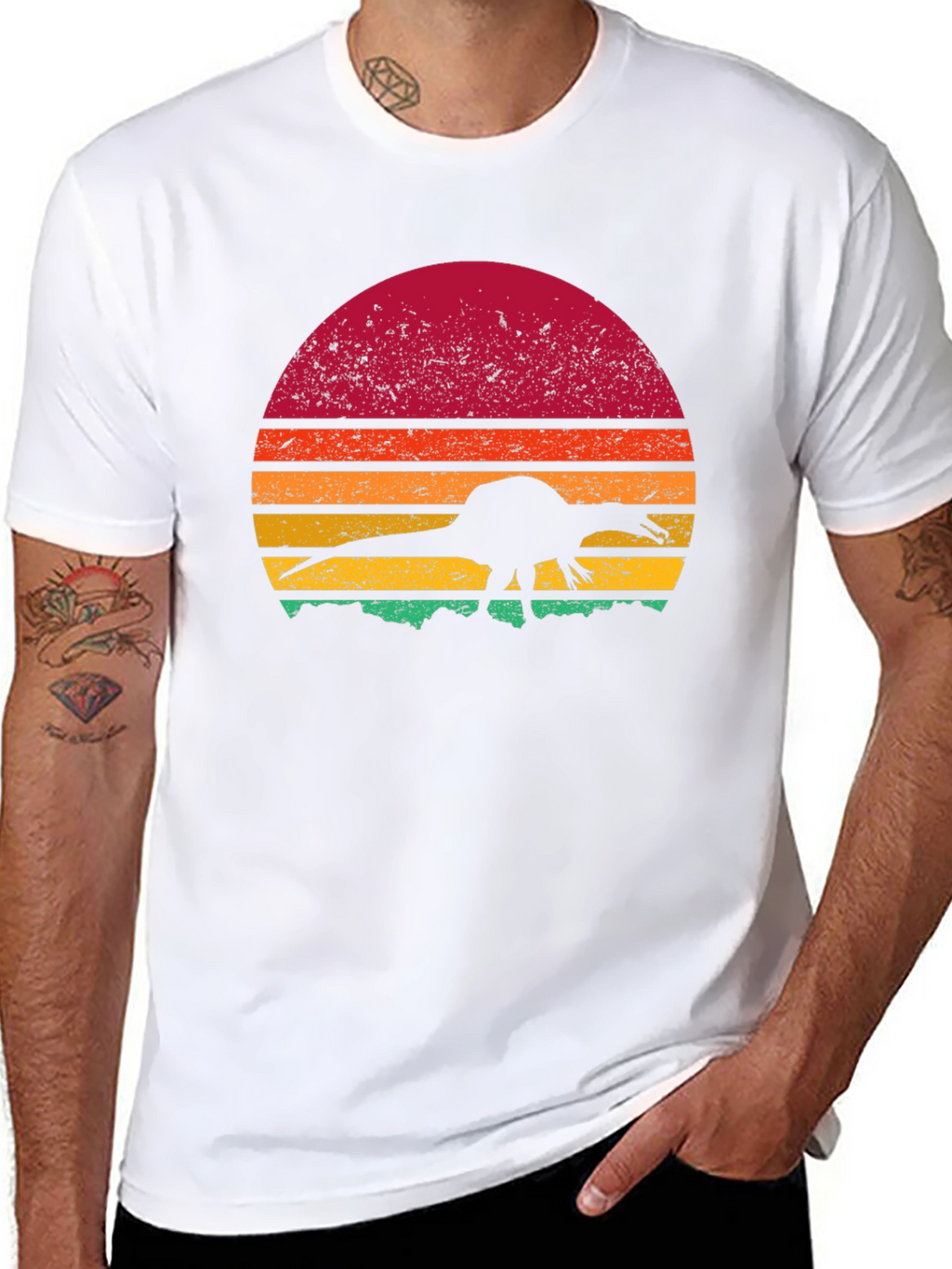 Retro Dinosaur Sunset Graphic Tee