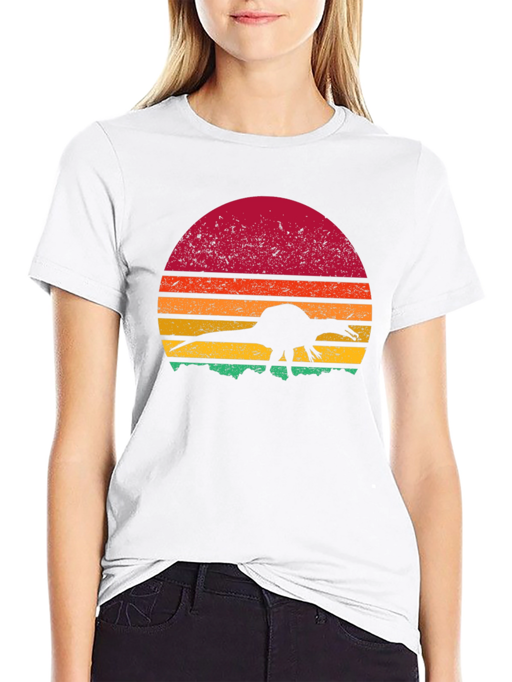 Retro Dinosaur Sunset Graphic Tee