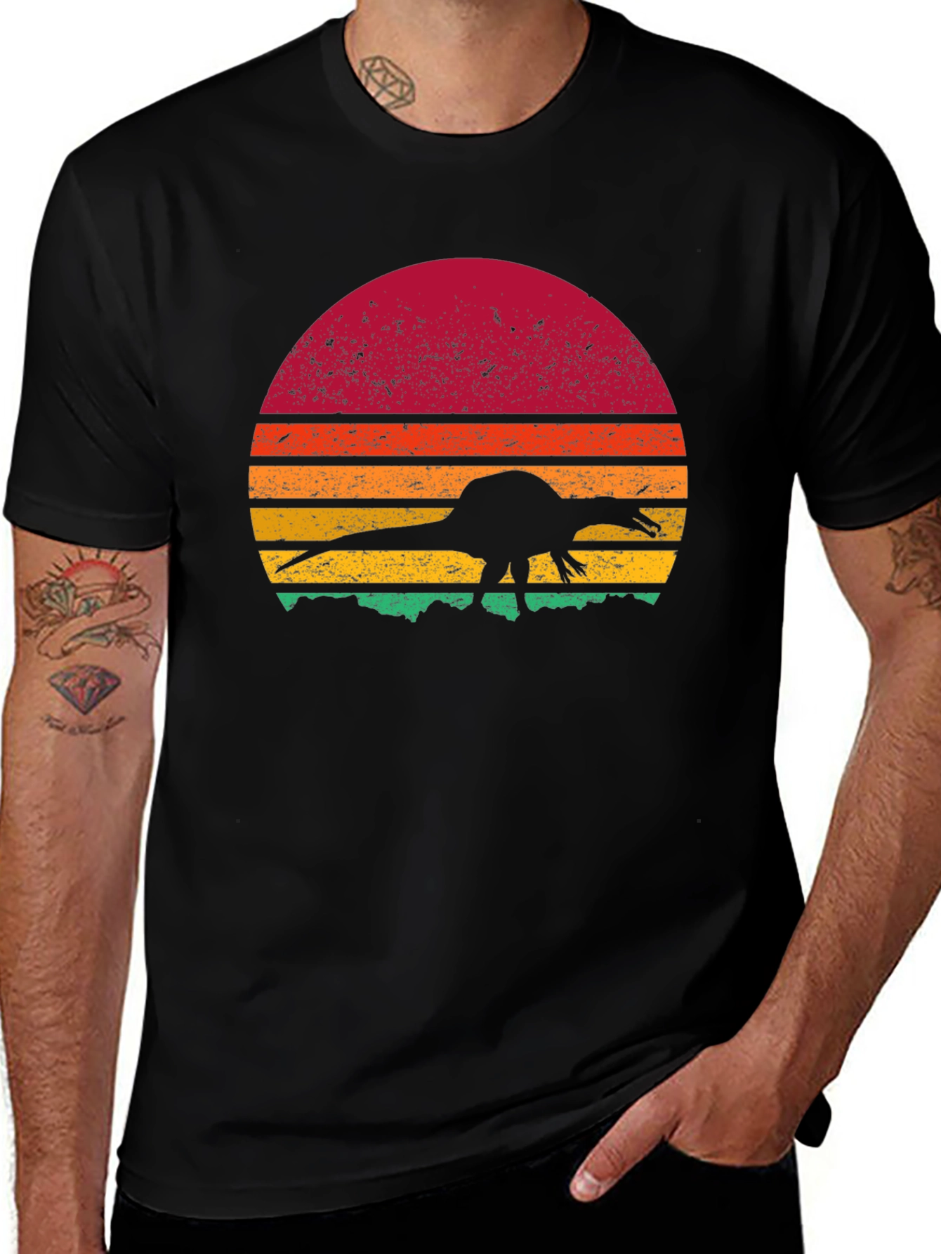 Retro Dinosaur Sunset Graphic Tee