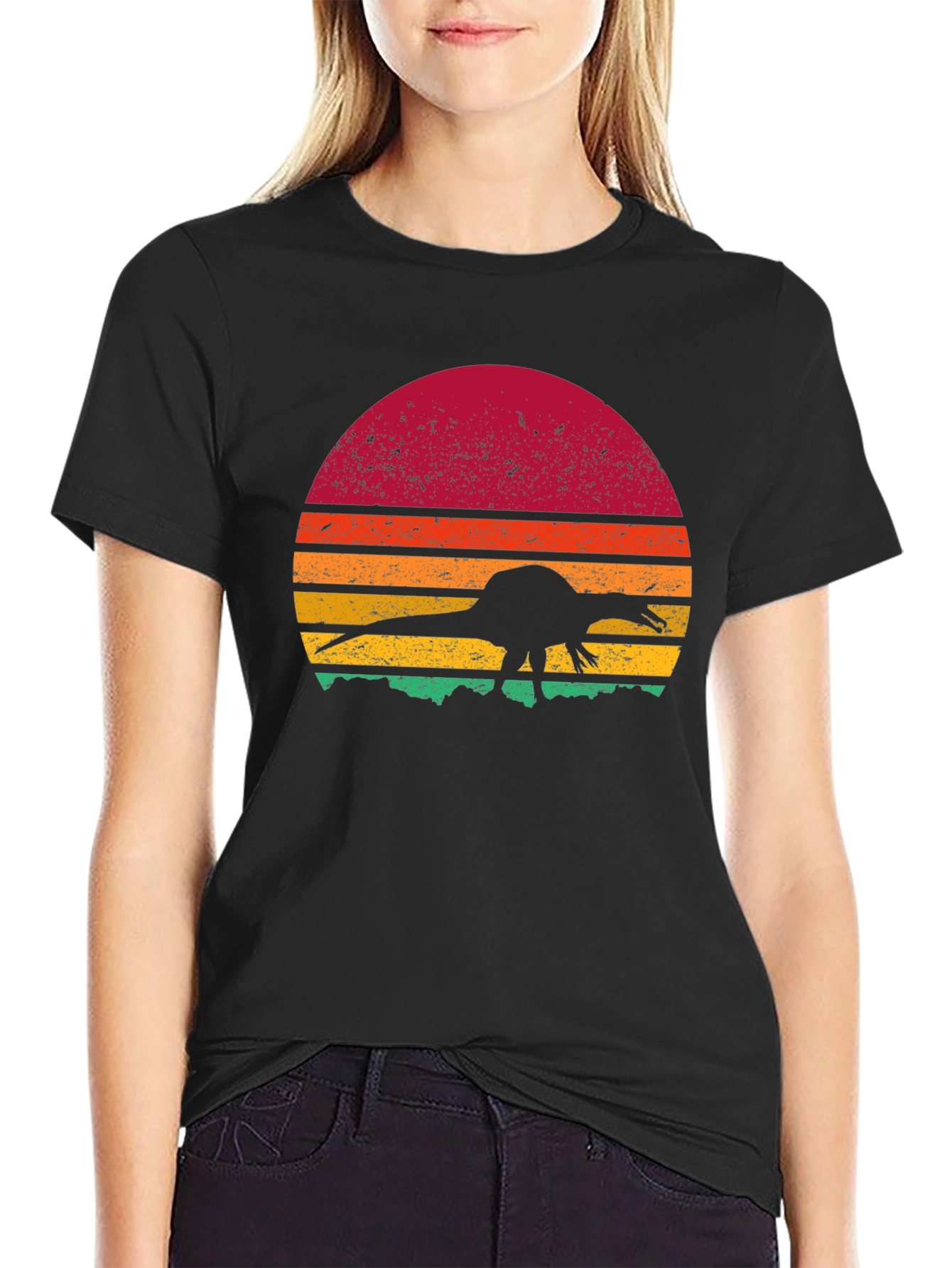 Retro Dinosaur Sunset Graphic Tee