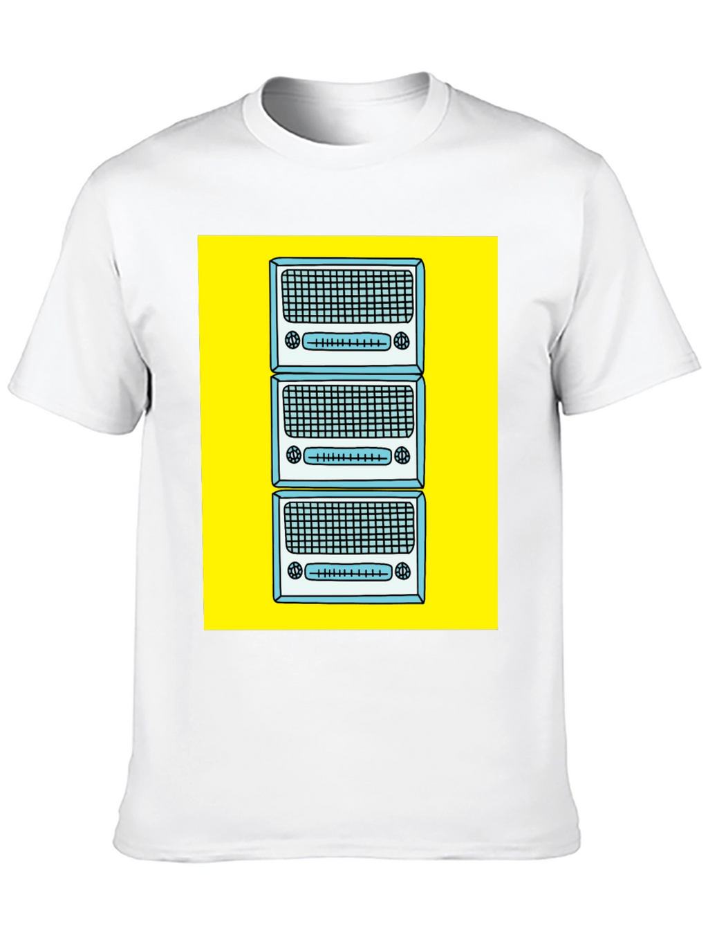 Retro Radio Stack Graphic Tee - Black Cotton T-Shirt