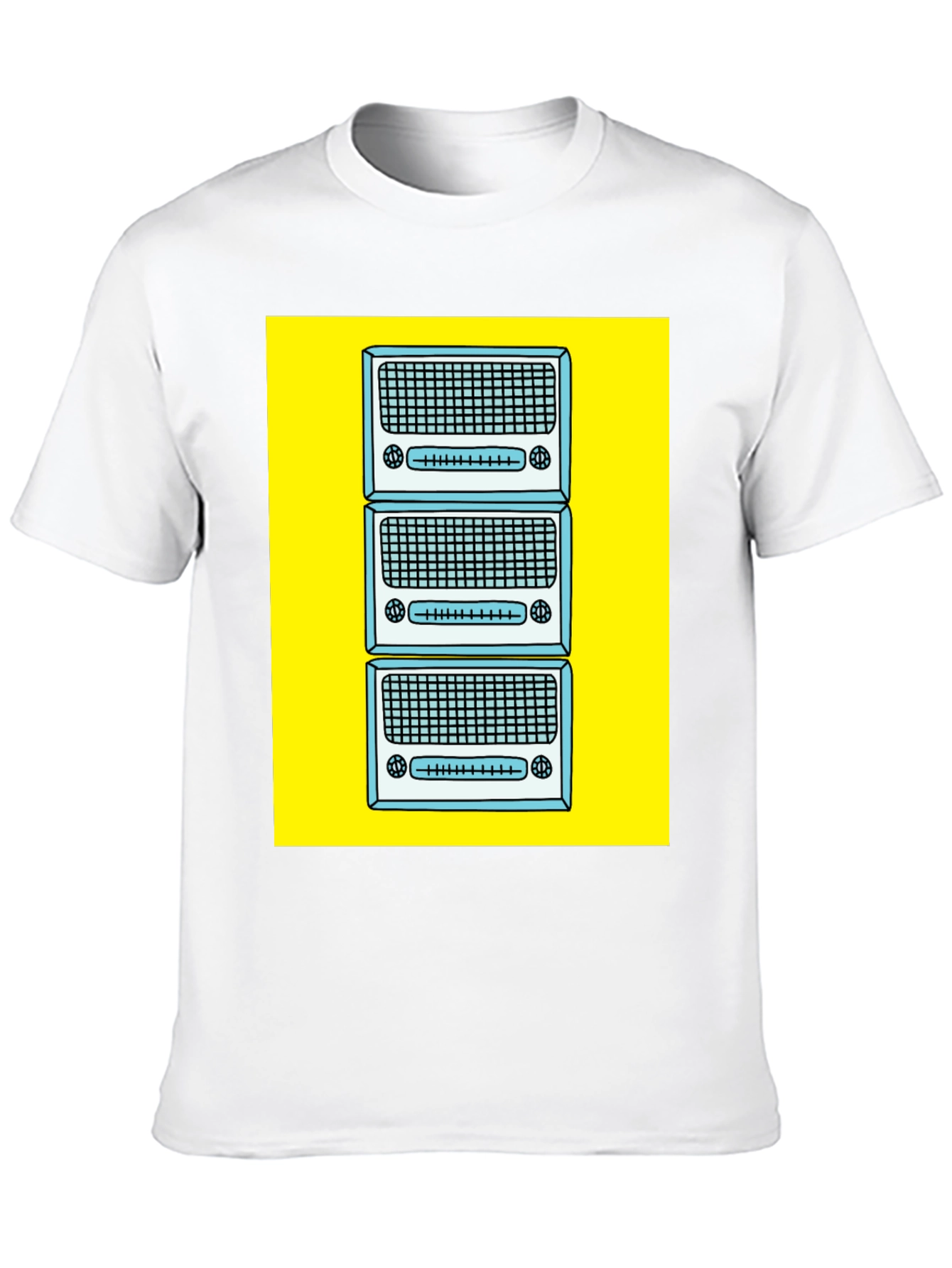 Retro Radio Stack Graphic Tee - Black Cotton T-Shirt