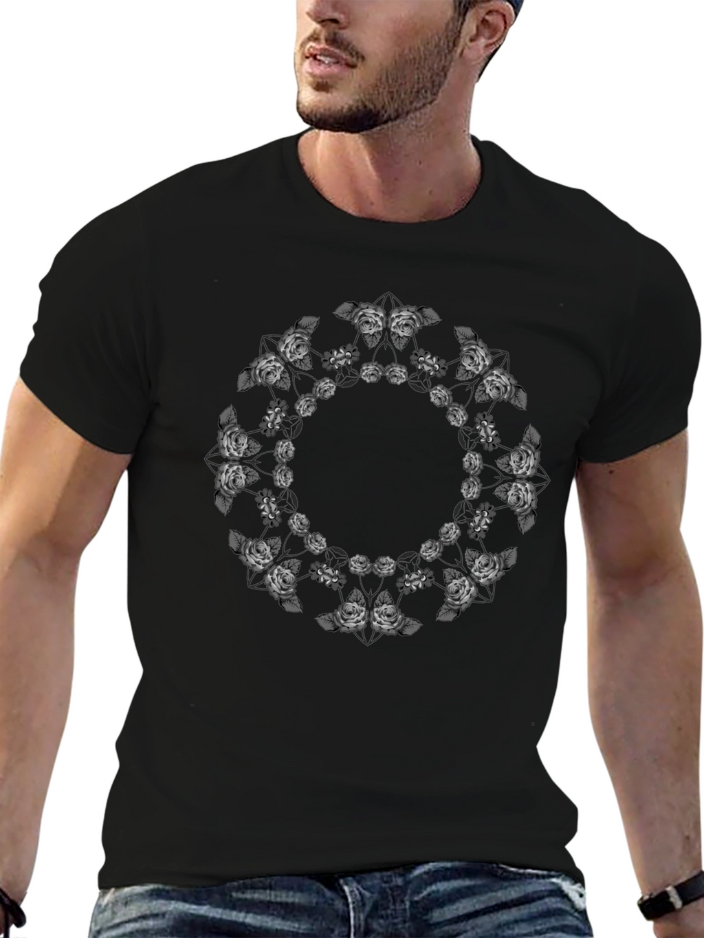 Floral Mandala Black T-Shirt