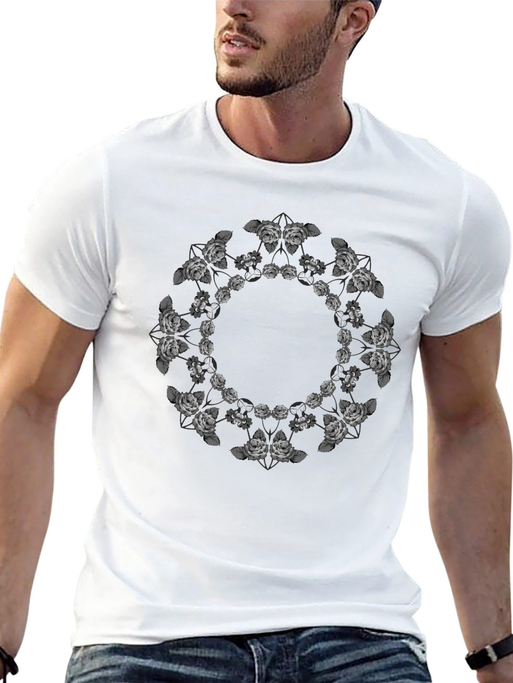 Floral Mandala Black T-Shirt