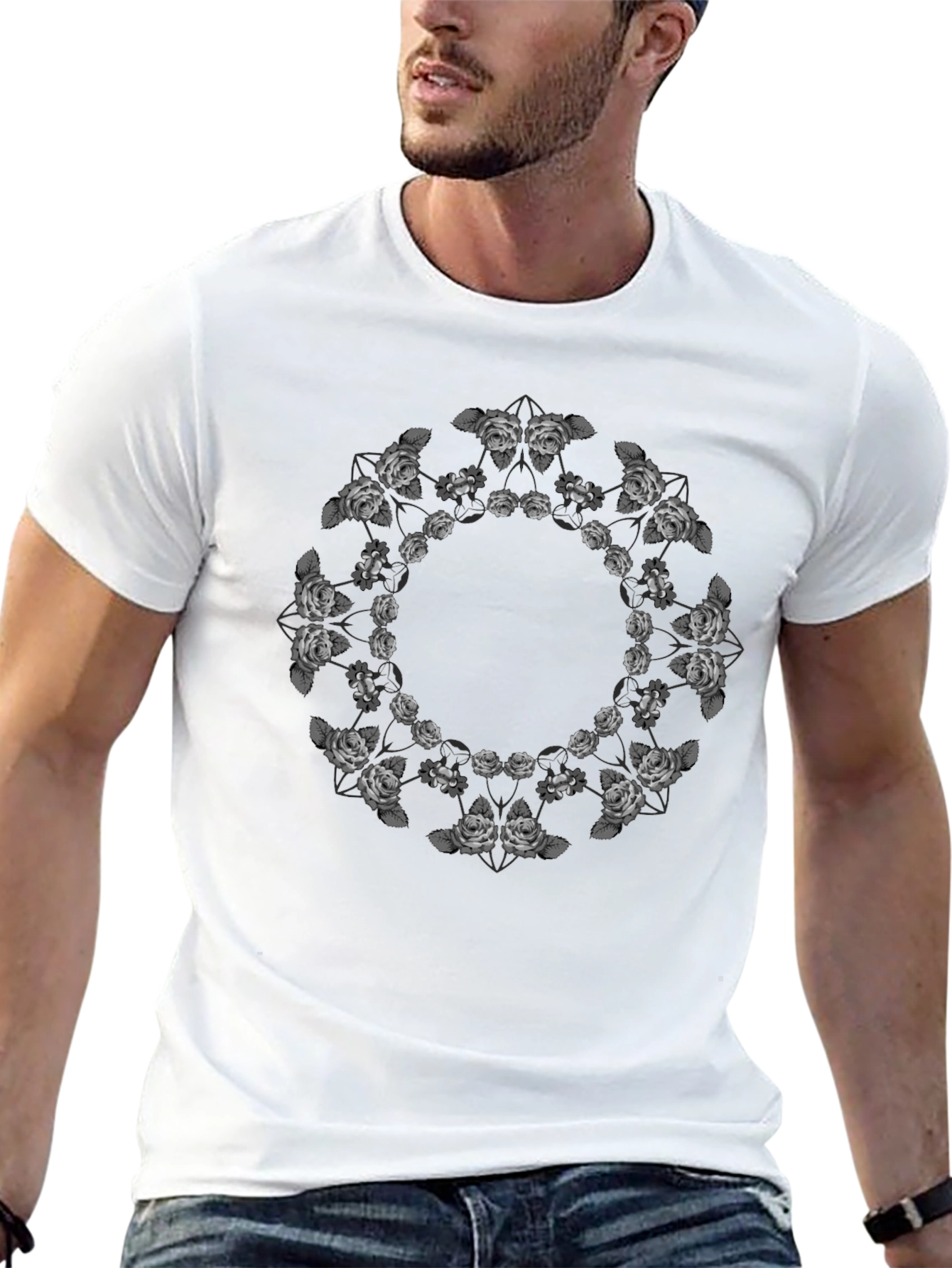 Floral Mandala Black T-Shirt