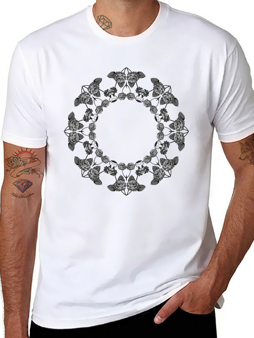 Floral Mandala Black T-Shirt
