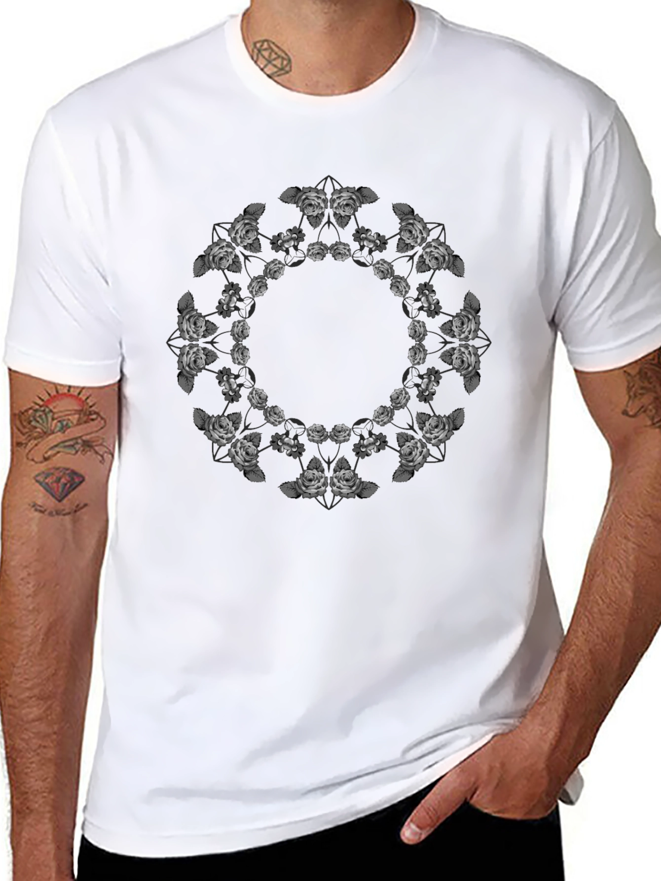 Floral Mandala Black T-Shirt