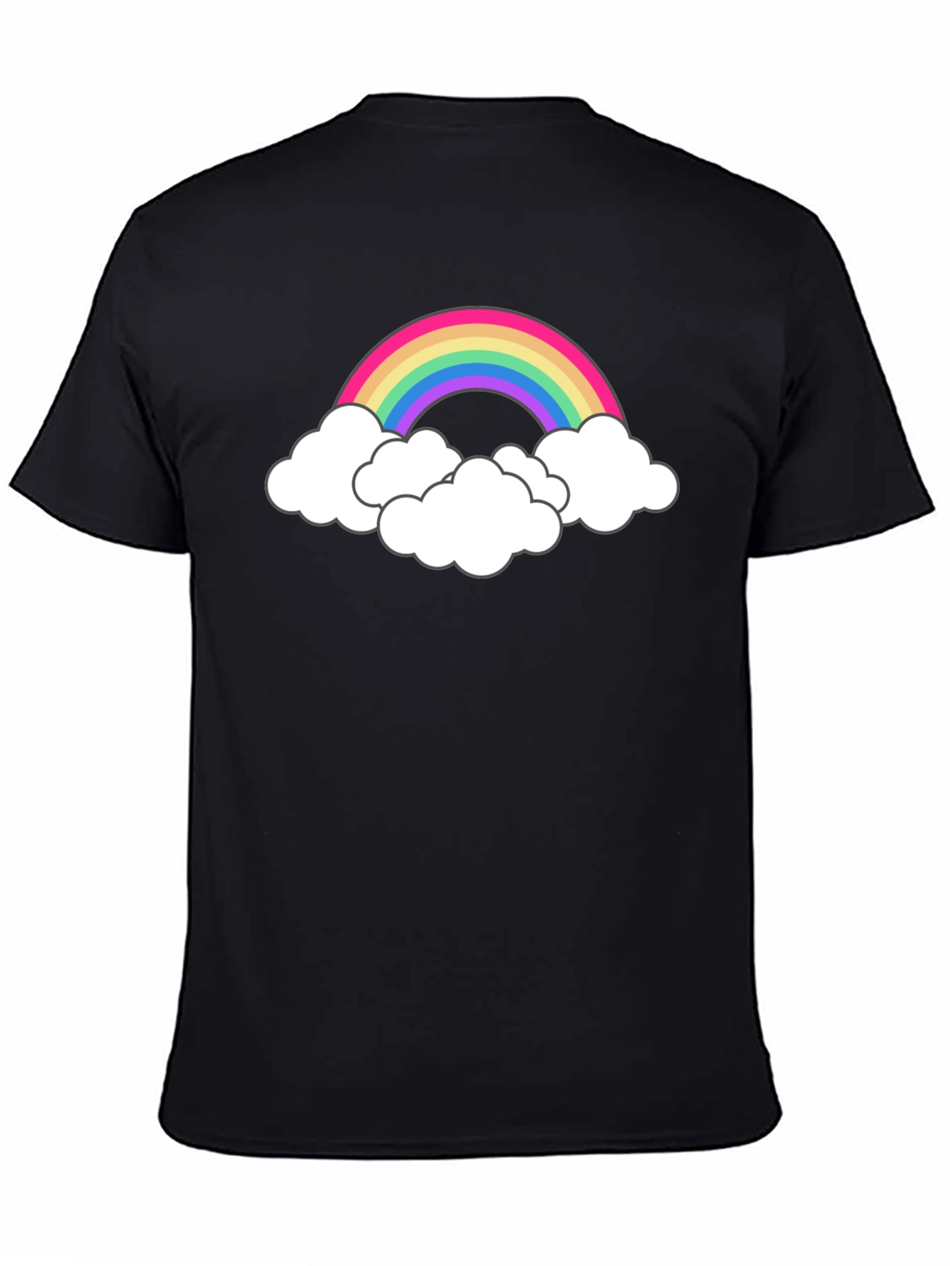 Rainbow Cloud Graphic Tee - Black Cotton T-Shirt