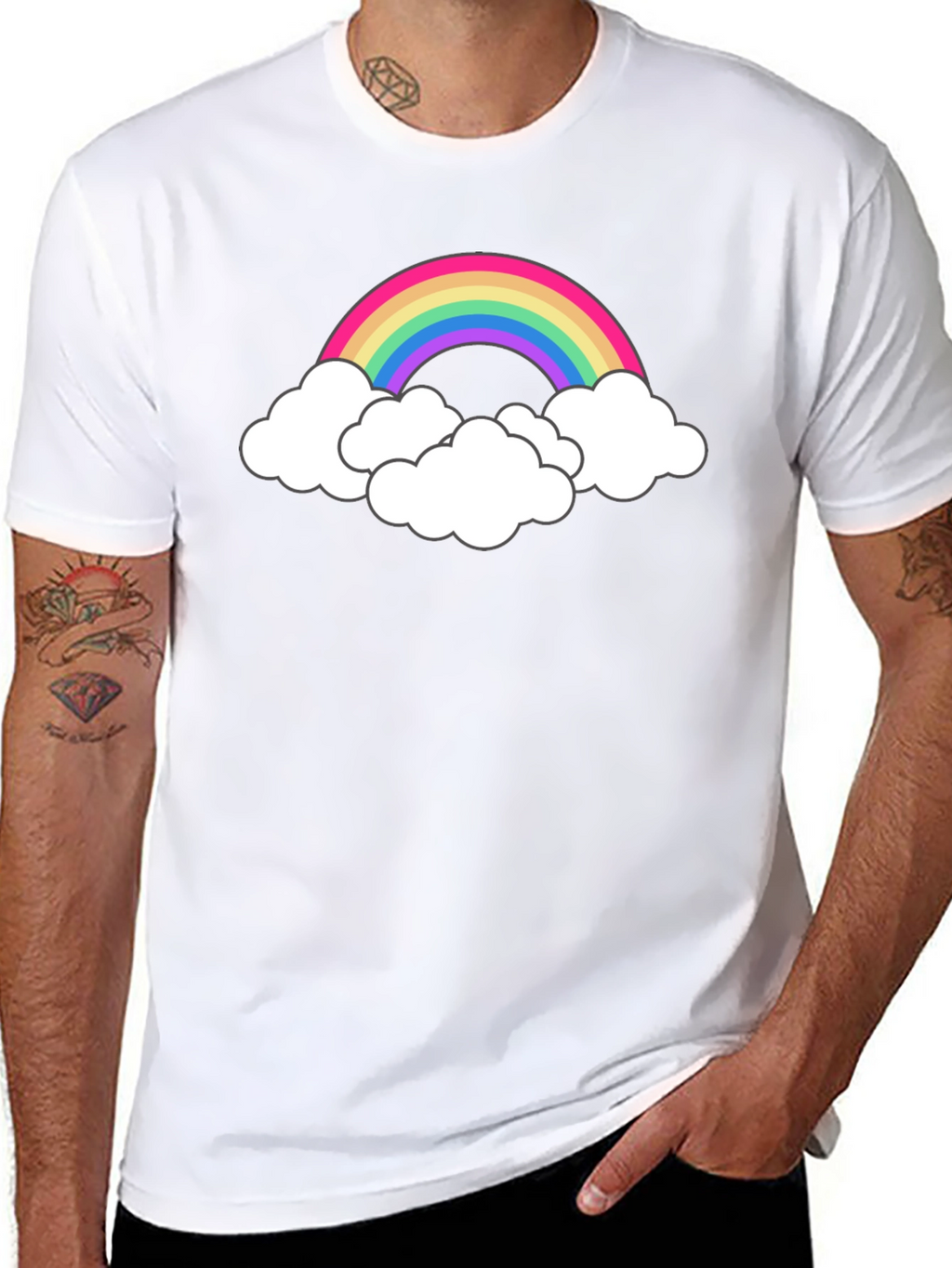 Rainbow Cloud Graphic Tee - Black Cotton T-Shirt