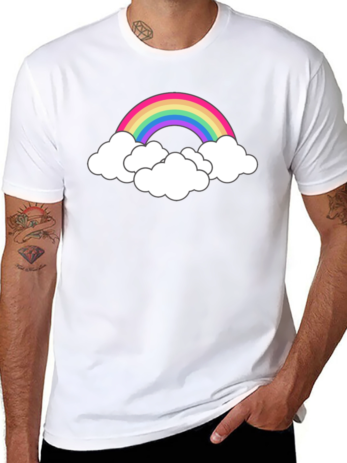 Rainbow Cloud Graphic Tee - Black Cotton T-Shirt