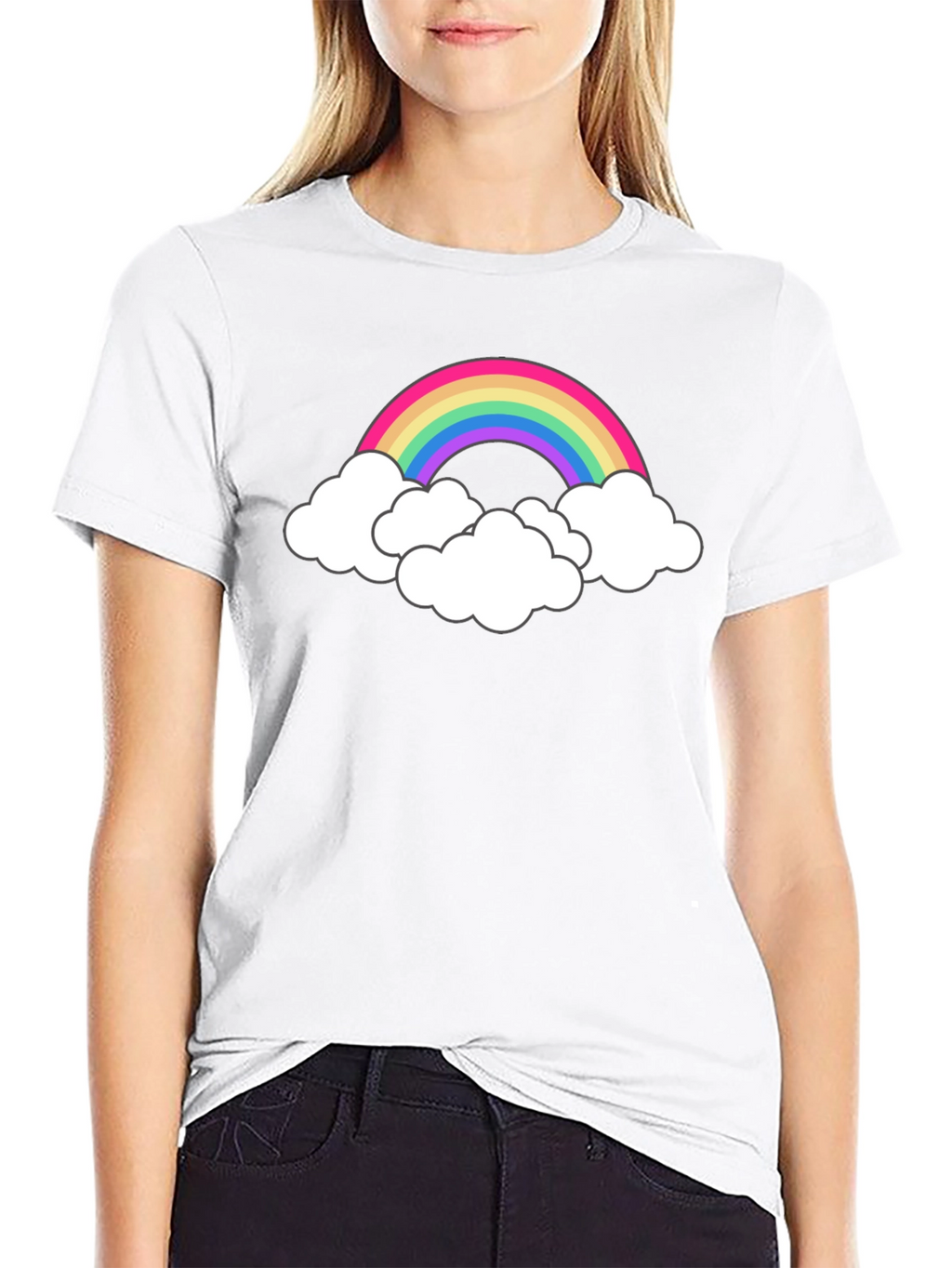 Rainbow Cloud Graphic Tee - Black Cotton T-Shirt