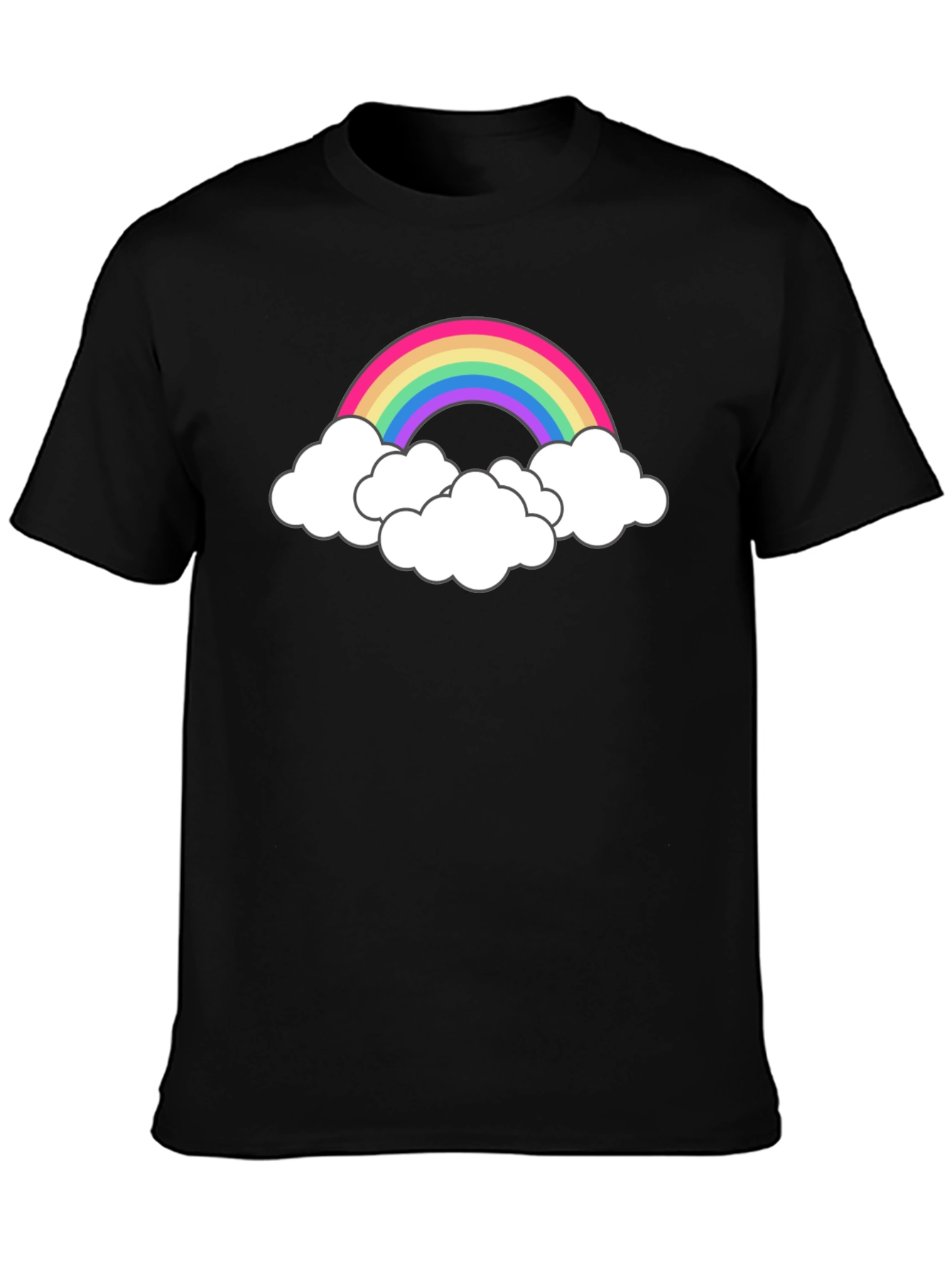 Rainbow Cloud Graphic Tee - Black Cotton T-Shirt