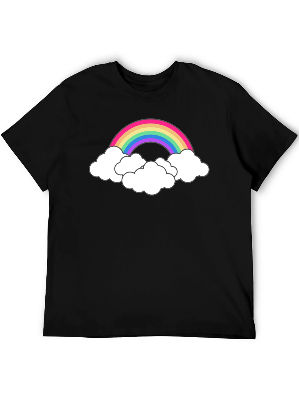 Rainbow Cloud Graphic Tee - Black Cotton T-Shirt