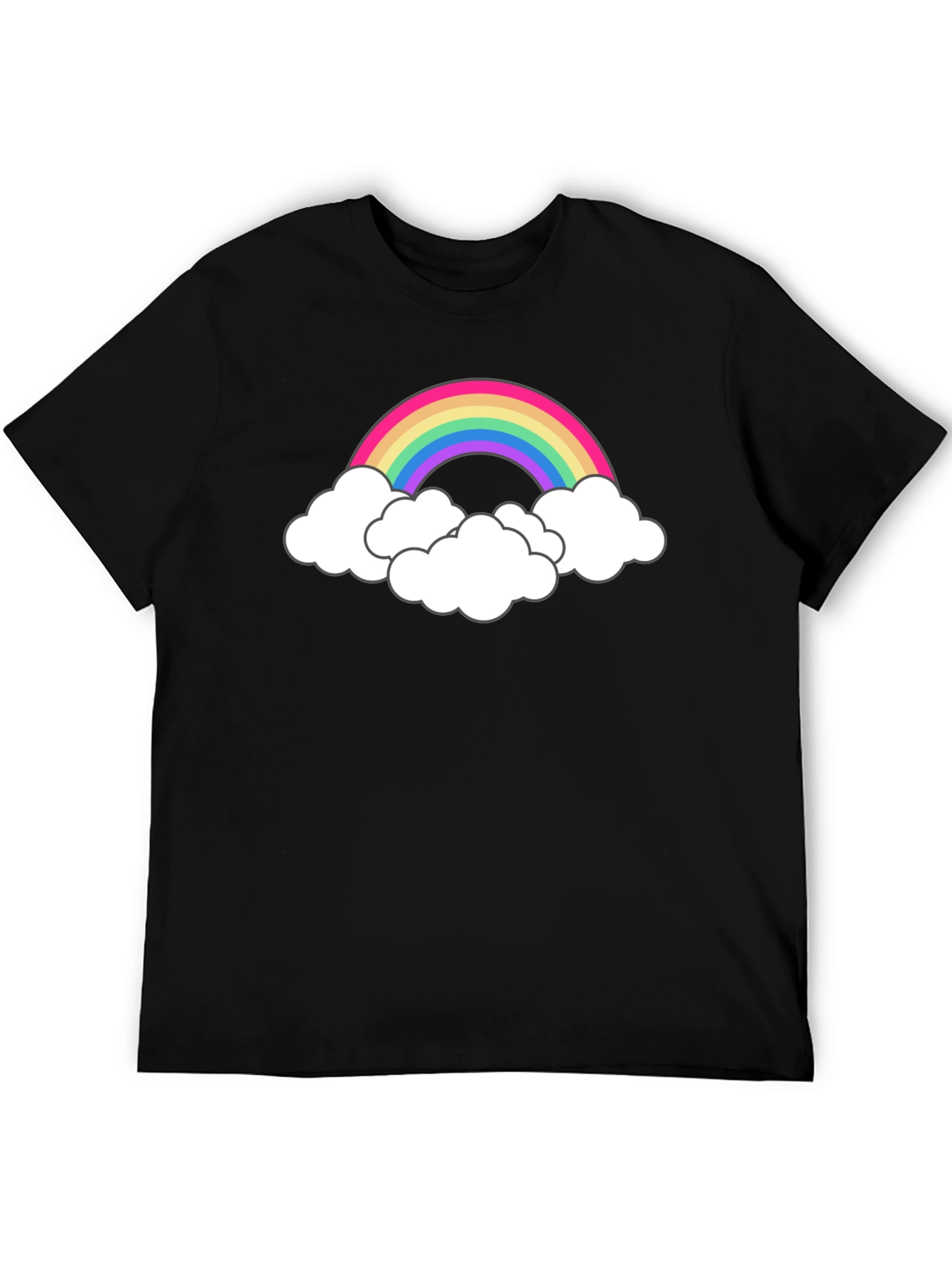 Rainbow Cloud Graphic Tee - Black Cotton T-Shirt