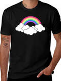Rainbow Cloud Graphic Tee - Black Cotton T-Shirt