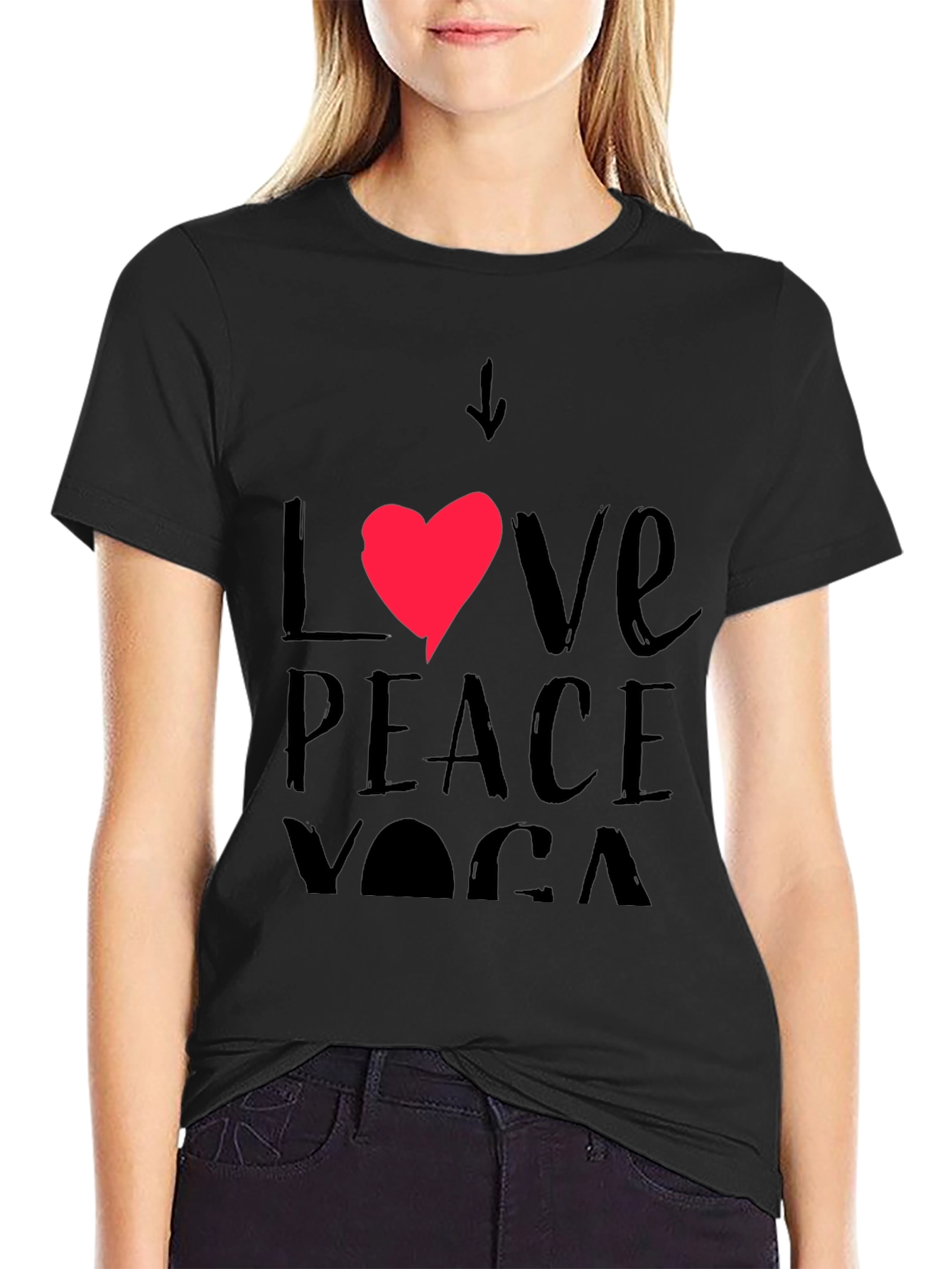 Love Peace Yoga Black T-Shirt