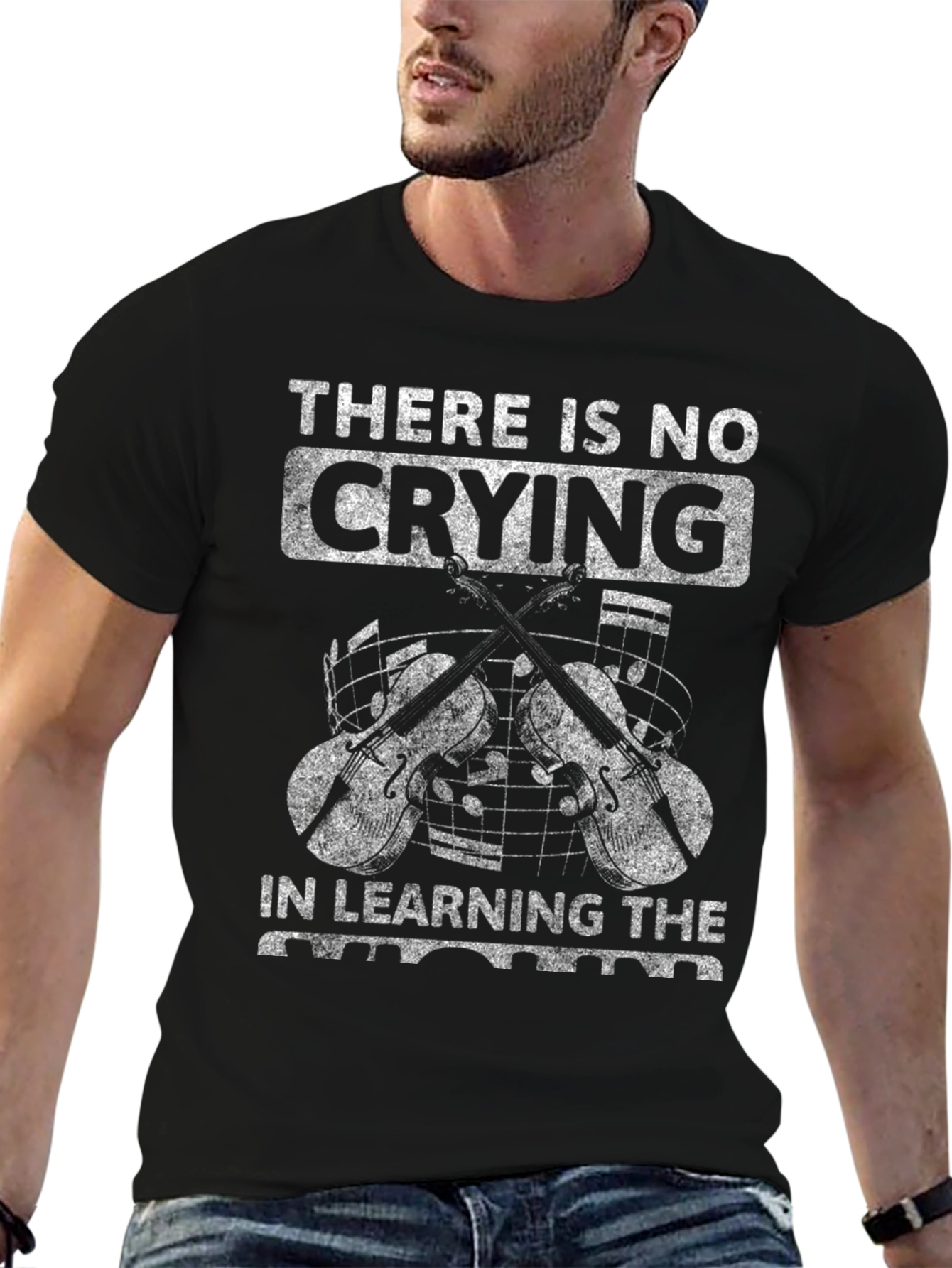 No Crying Learning Violin Black T-Shirt