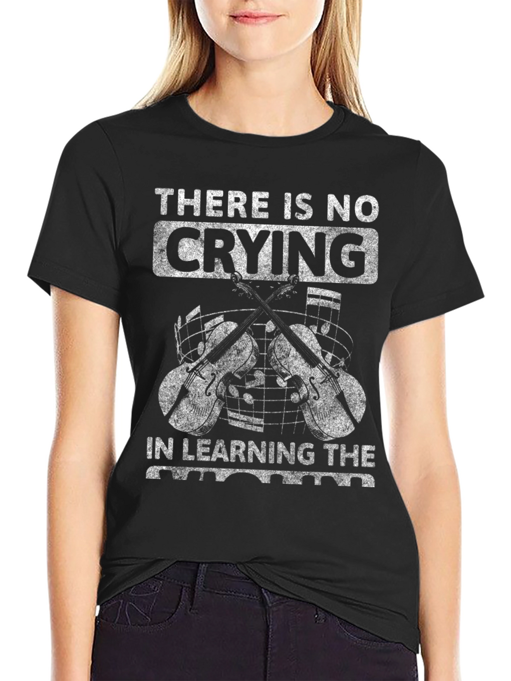 No Crying Learning Violin Black T-Shirt