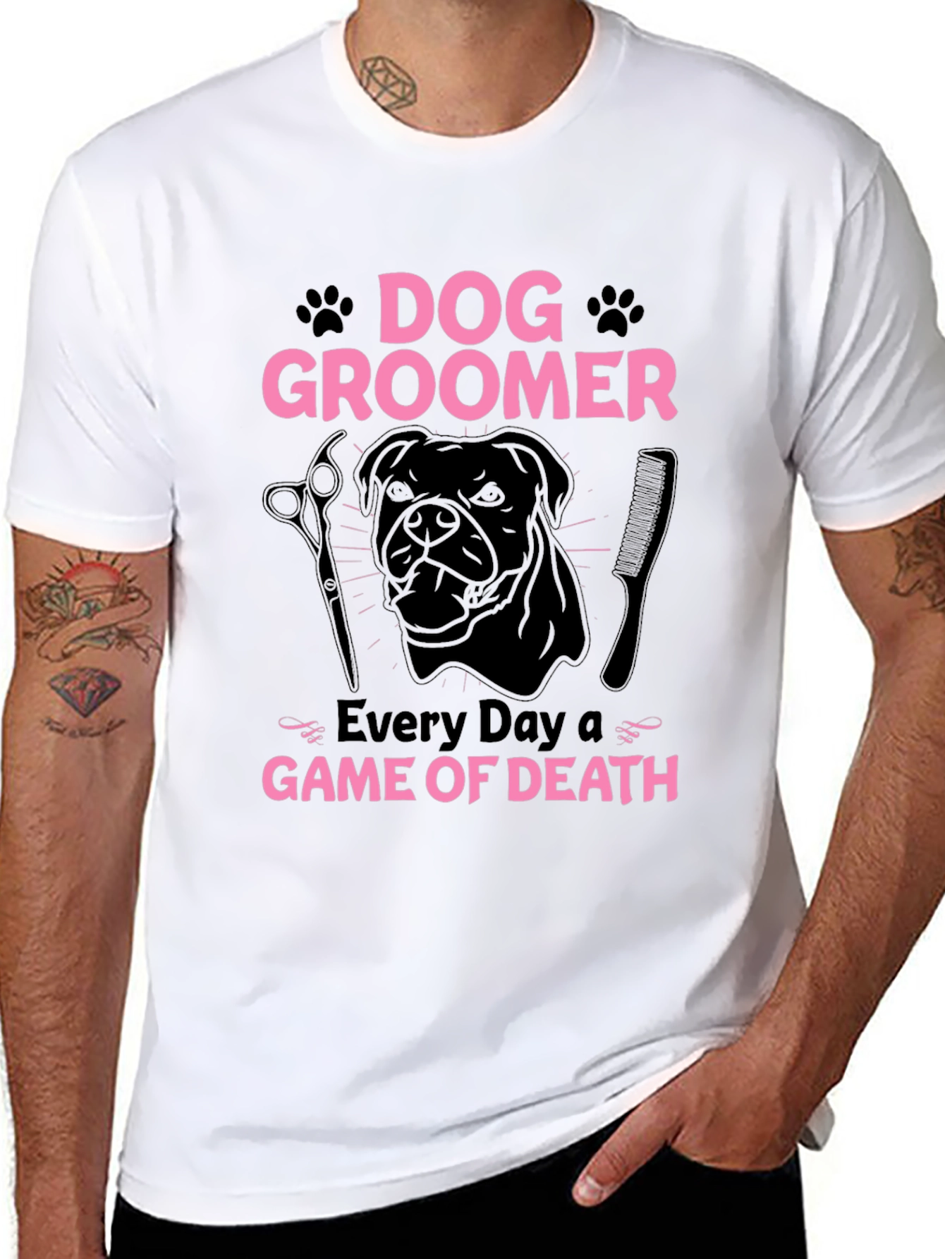 Dog Groomer Graphic T-Shirt - Every Day a Game of Death