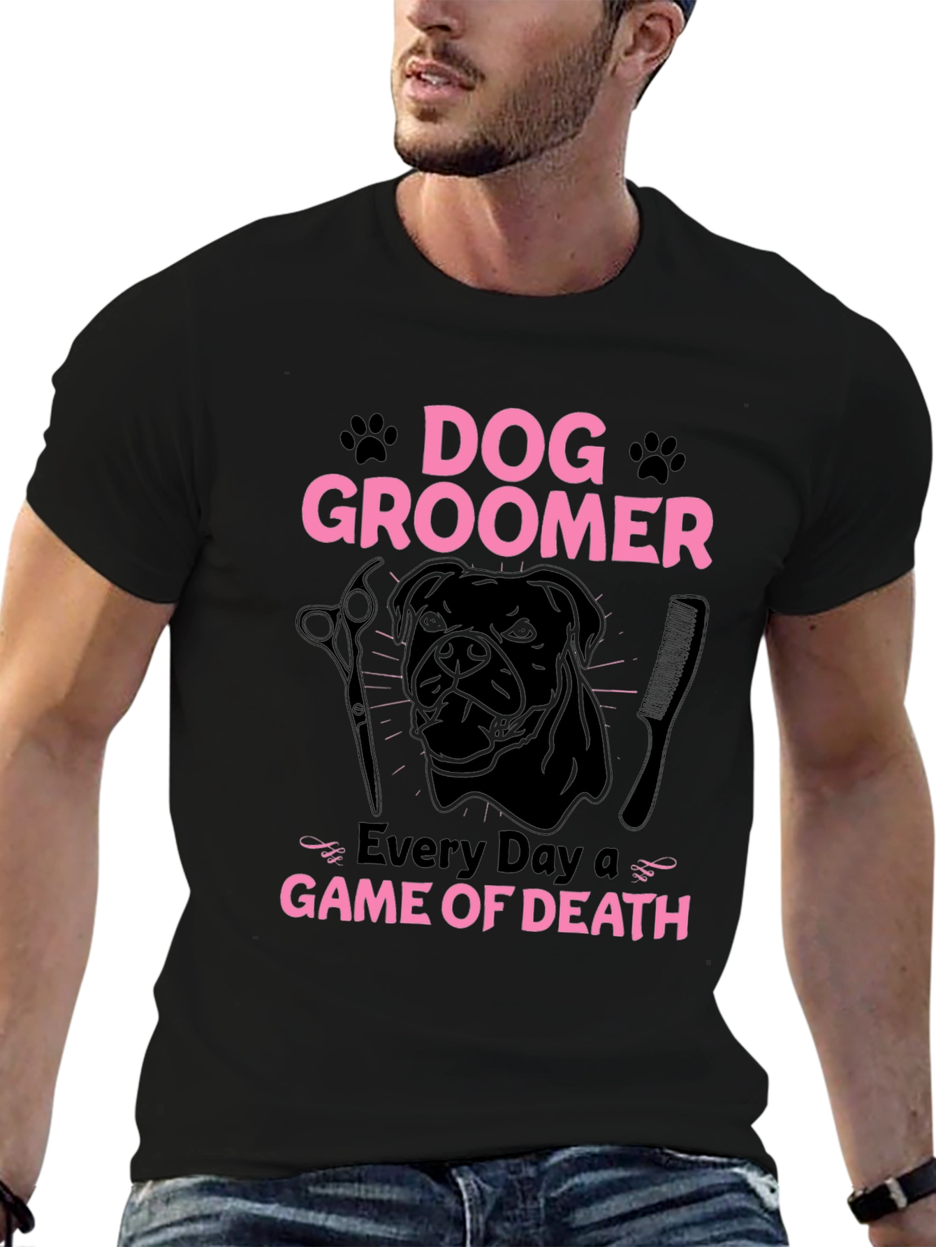 Dog Groomer Graphic T-Shirt - Every Day a Game of Death