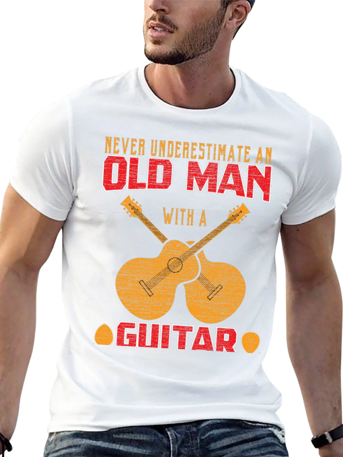 Old Man Guitar T-Shirt - Musician Novelty Tee