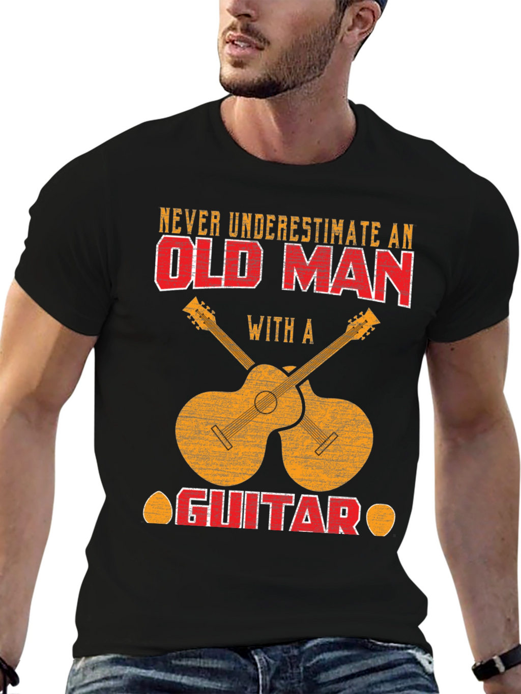 Old Man Guitar T-Shirt - Musician Novelty Tee