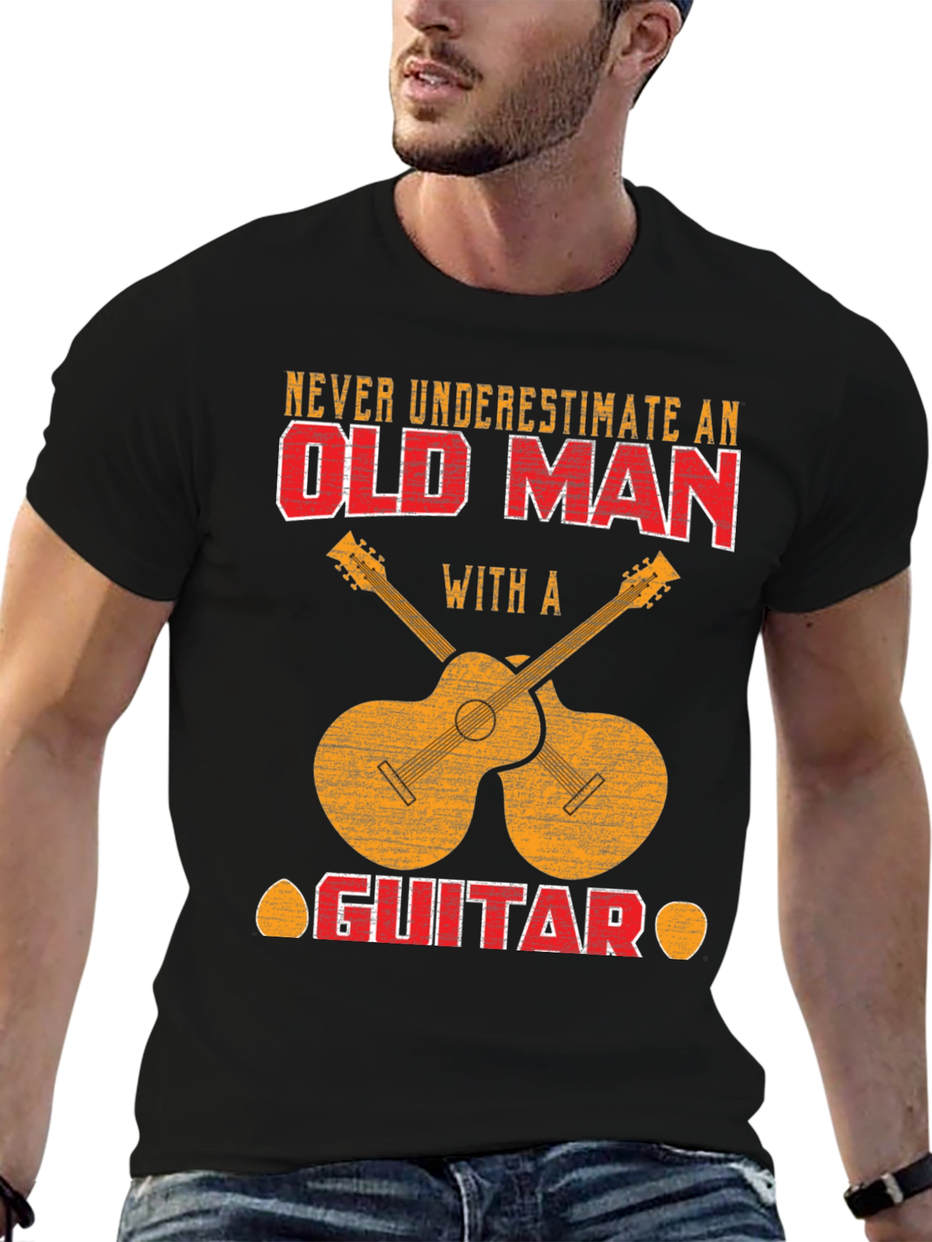 Old Man Guitar T-Shirt - Musician Novelty Tee