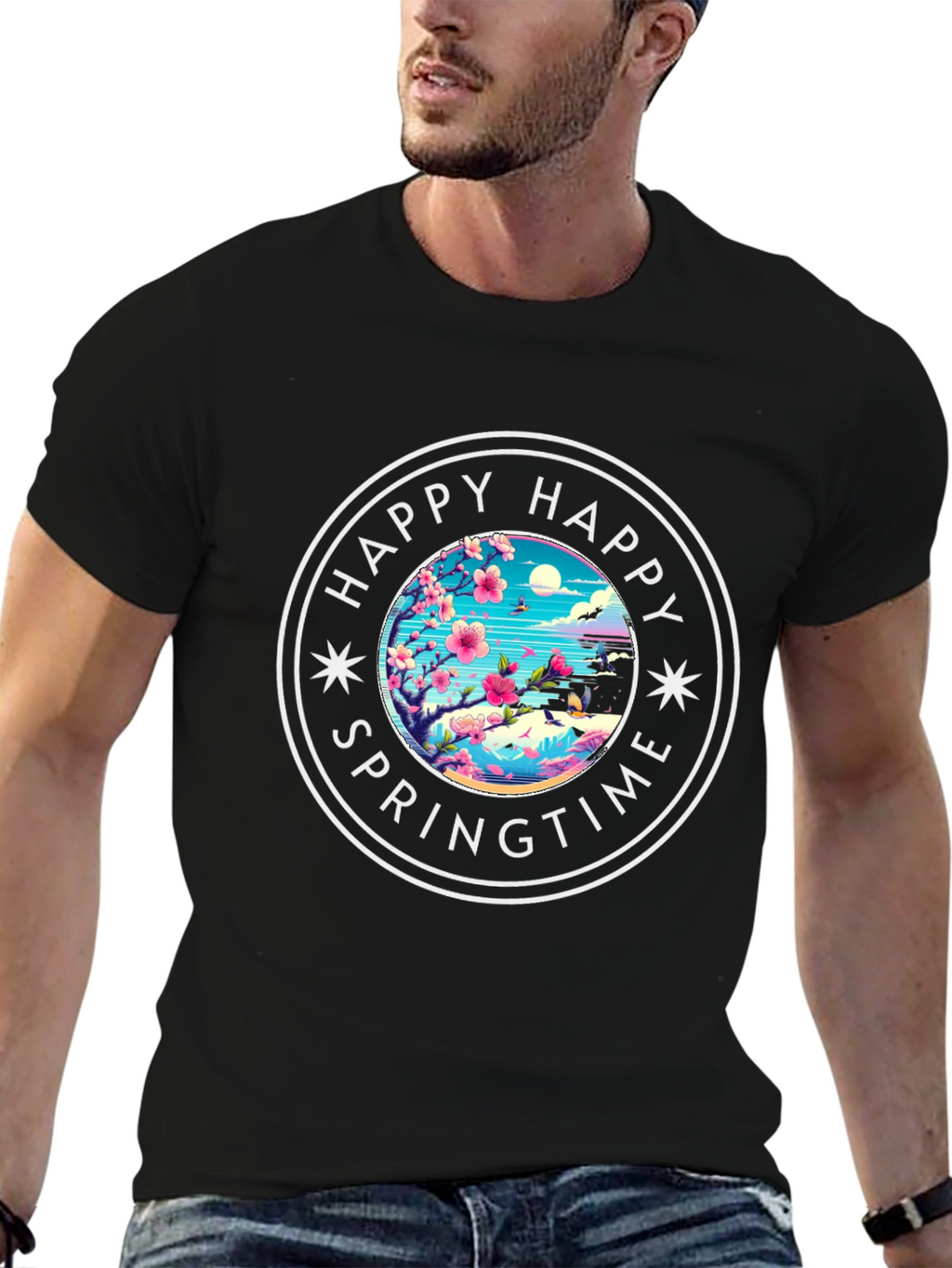 Happy Springtime Graphic Tee - Black