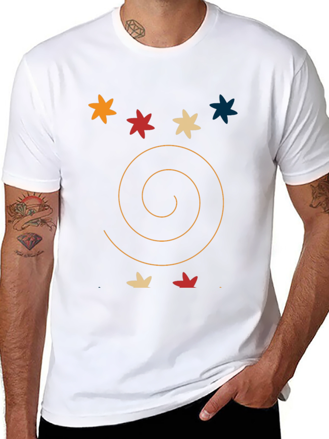 Abstract Graphic Tee: Star & Spiral Black T-Shirt