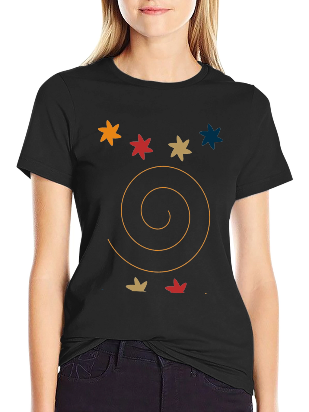 Abstract Graphic Tee: Star & Spiral Black T-Shirt