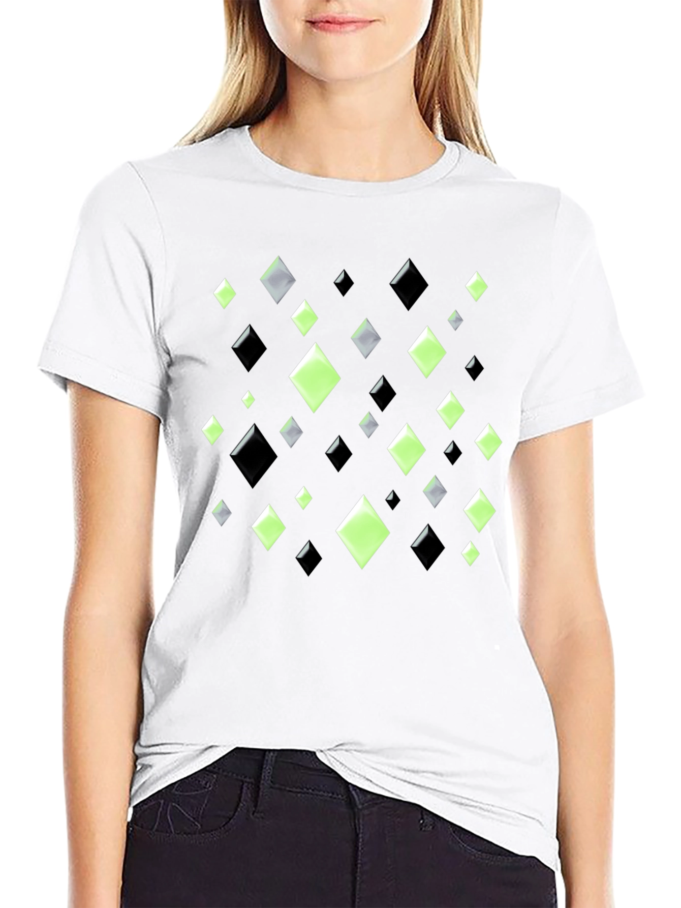 Geometric Diamond Pattern Black T-Shirt