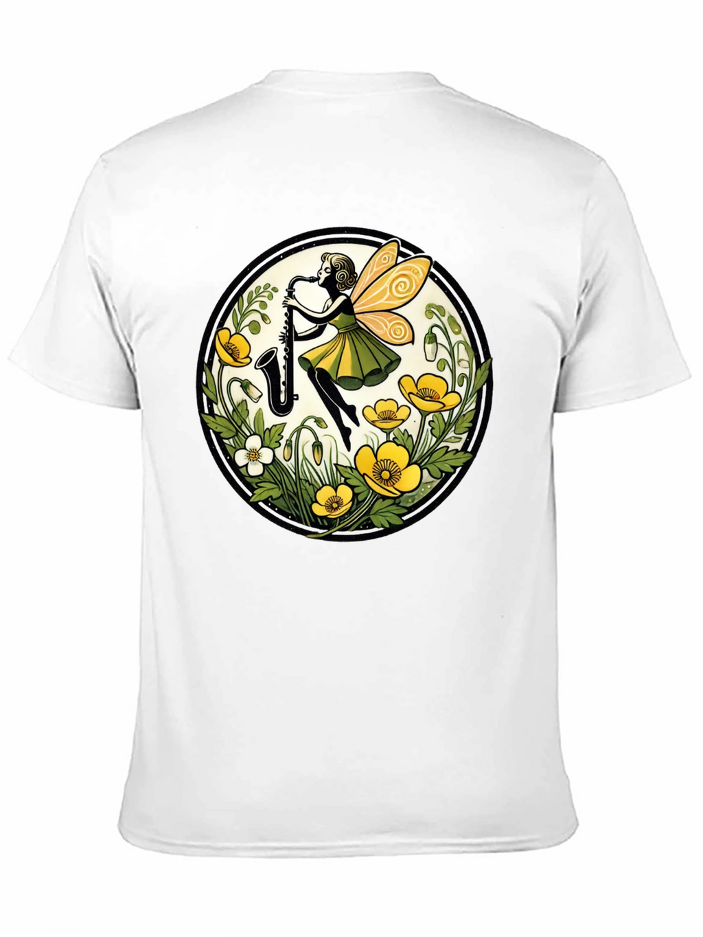 Fairy Sax Player Graphic Tee - Whimsical Black T-Shirt