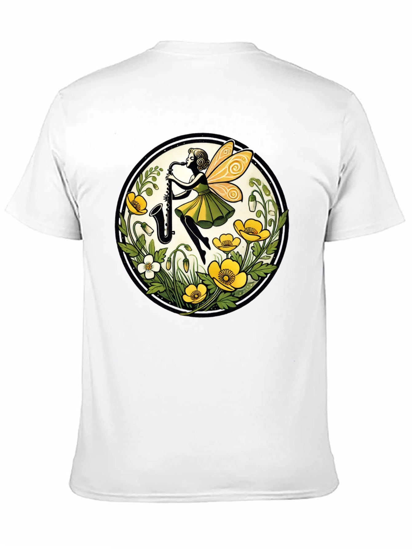 Fairy Sax Player Graphic Tee - Whimsical Black T-Shirt