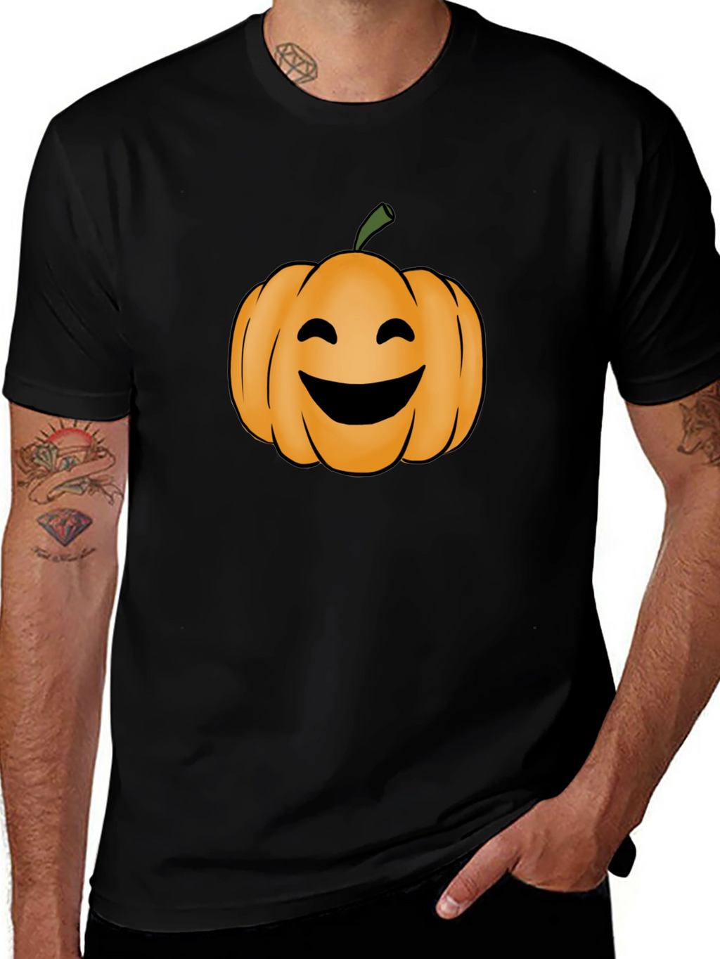 Smiling Pumpkin Halloween Black T-Shirt