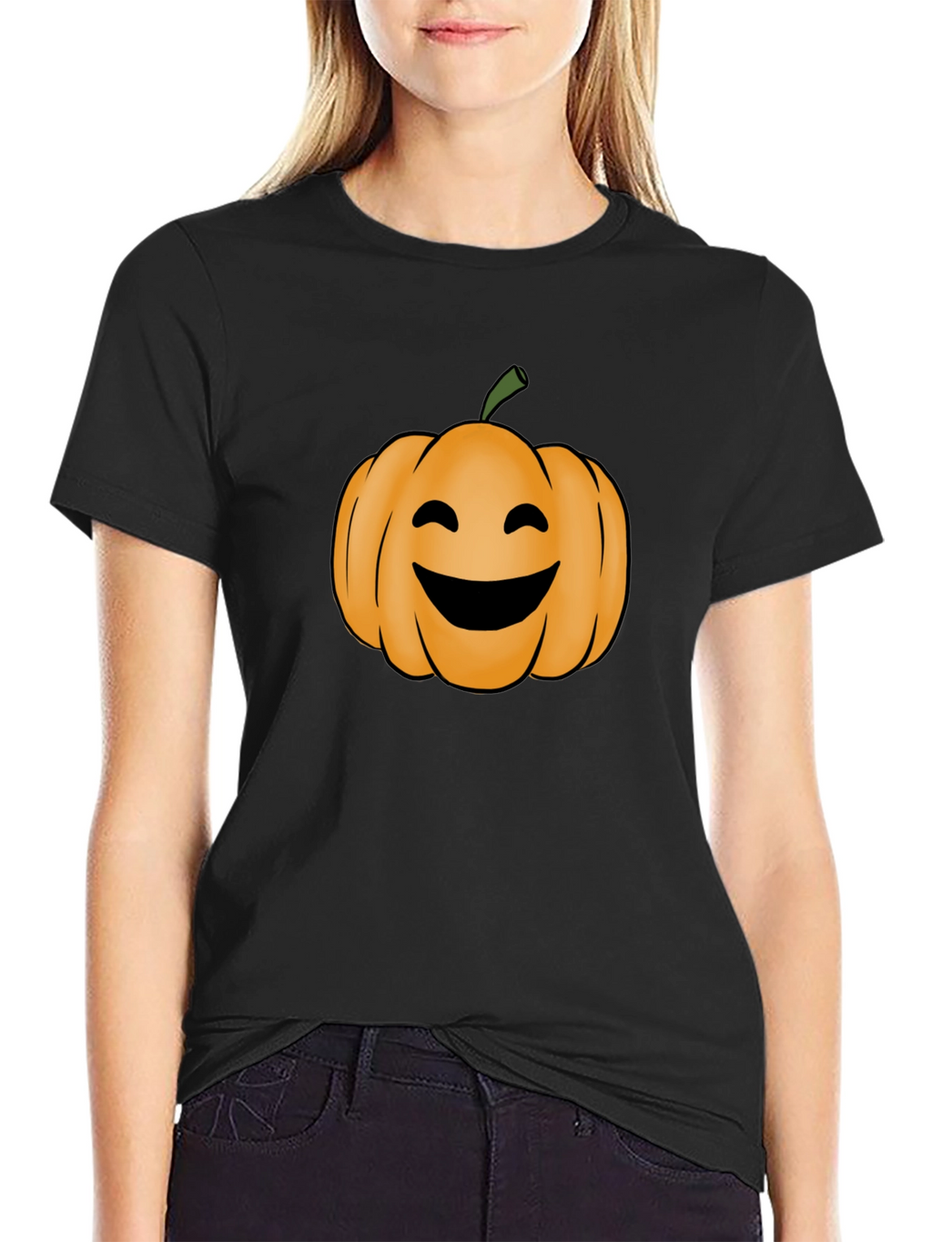 Smiling Pumpkin Halloween Black T-Shirt
