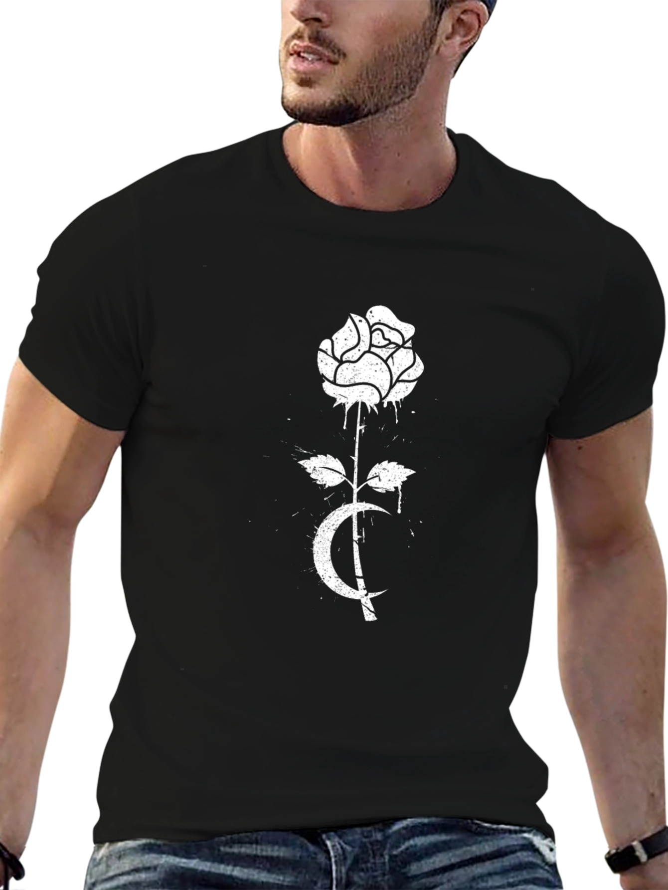 Rose & Crescent Graphic Tee - Black Cotton Blend