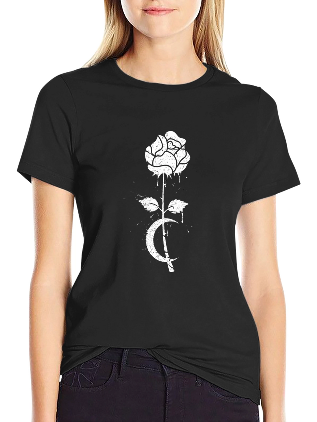 Rose & Crescent Graphic Tee - Black Cotton Blend