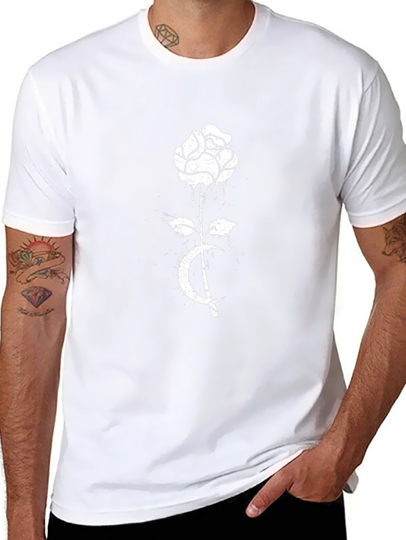 Rose & Crescent Graphic Tee - Black Cotton Blend