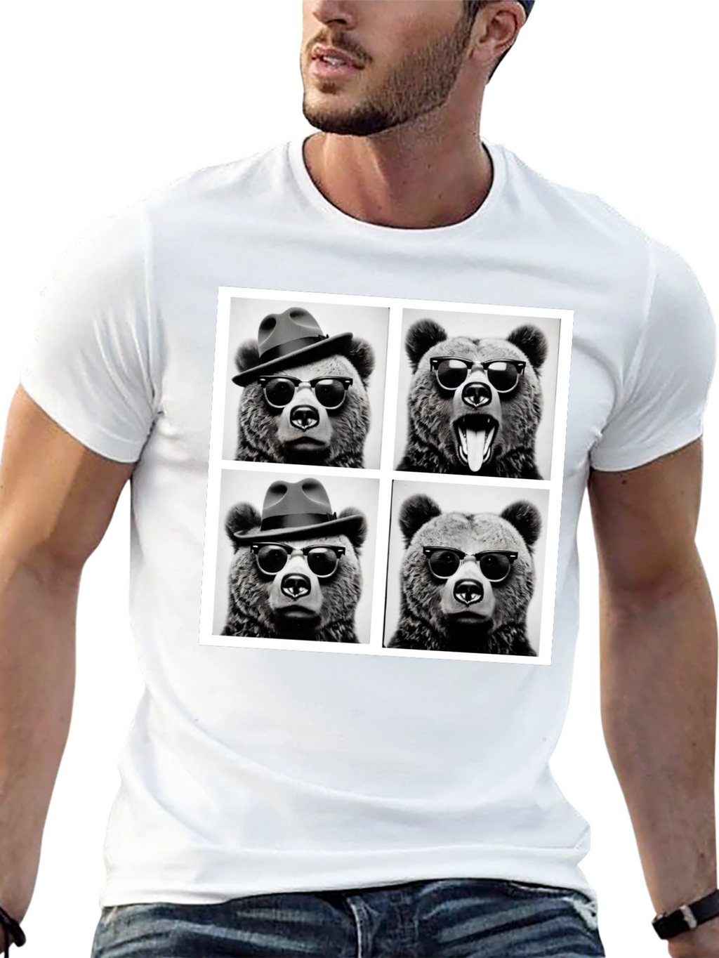 Cool Bear Collage Graphic Tee - Black