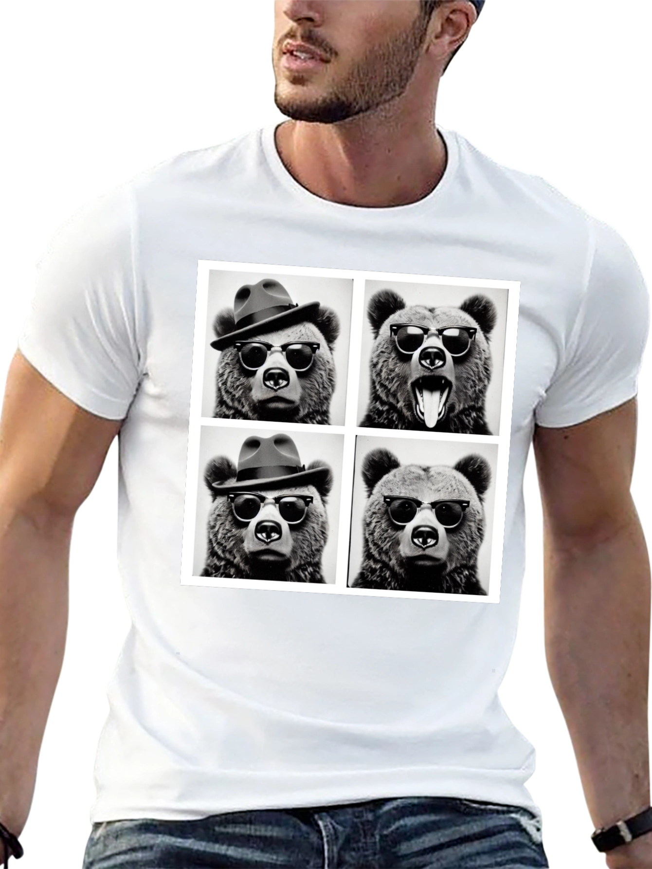 Cool Bear Collage Graphic Tee - Black