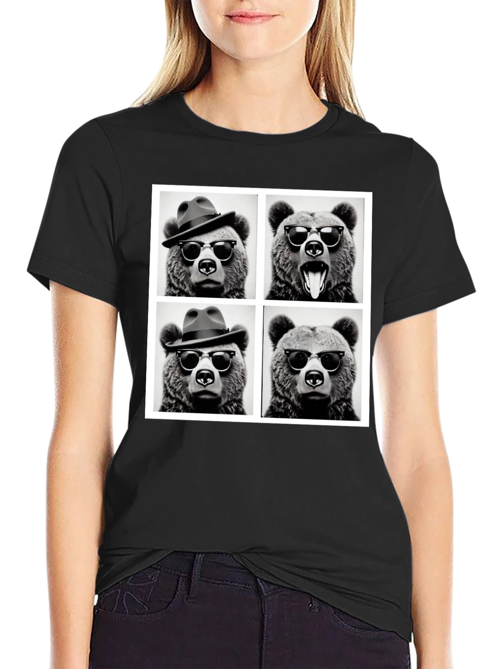 Cool Bear Collage Graphic Tee - Black