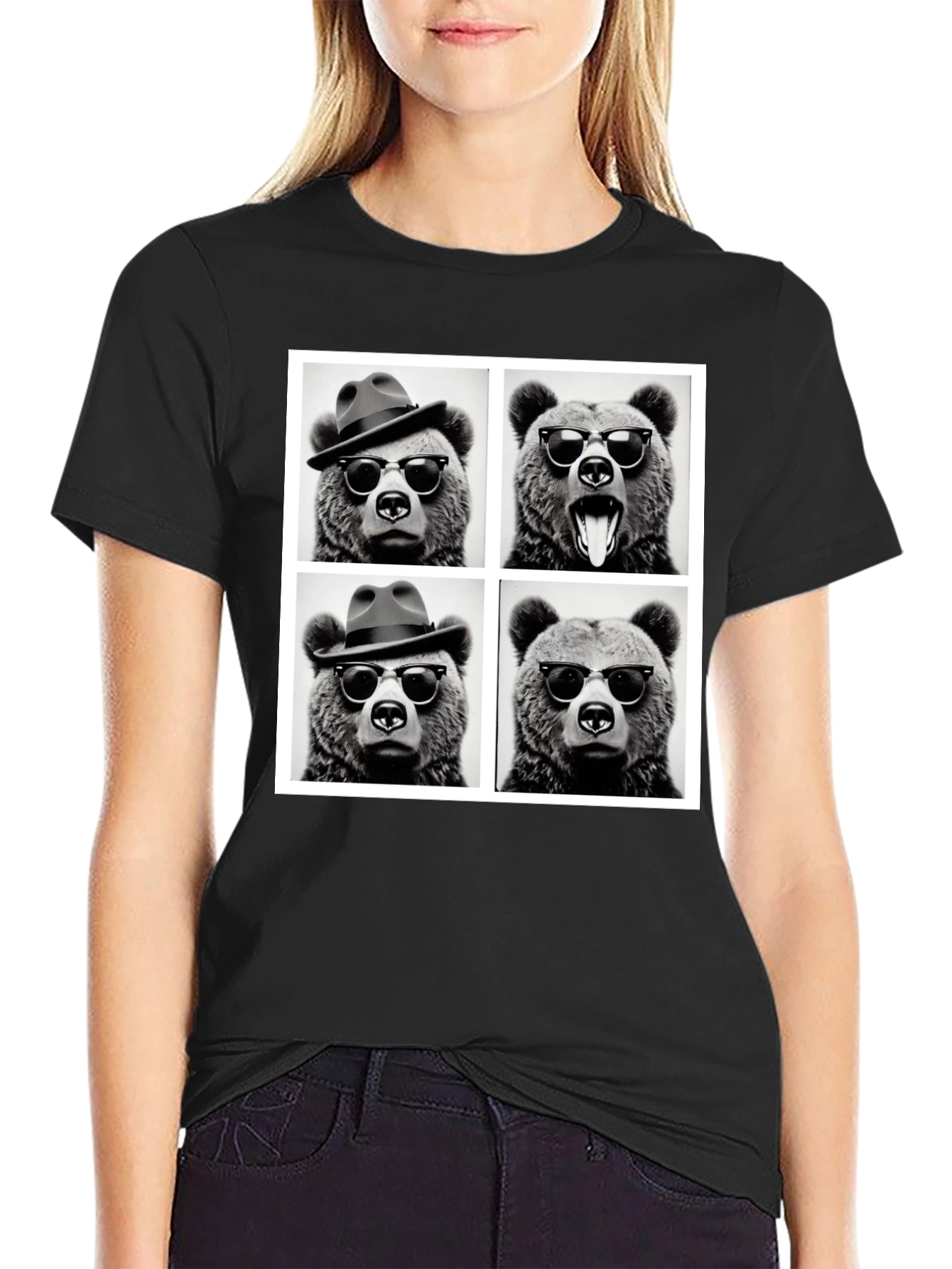 Cool Bear Collage Graphic Tee - Black