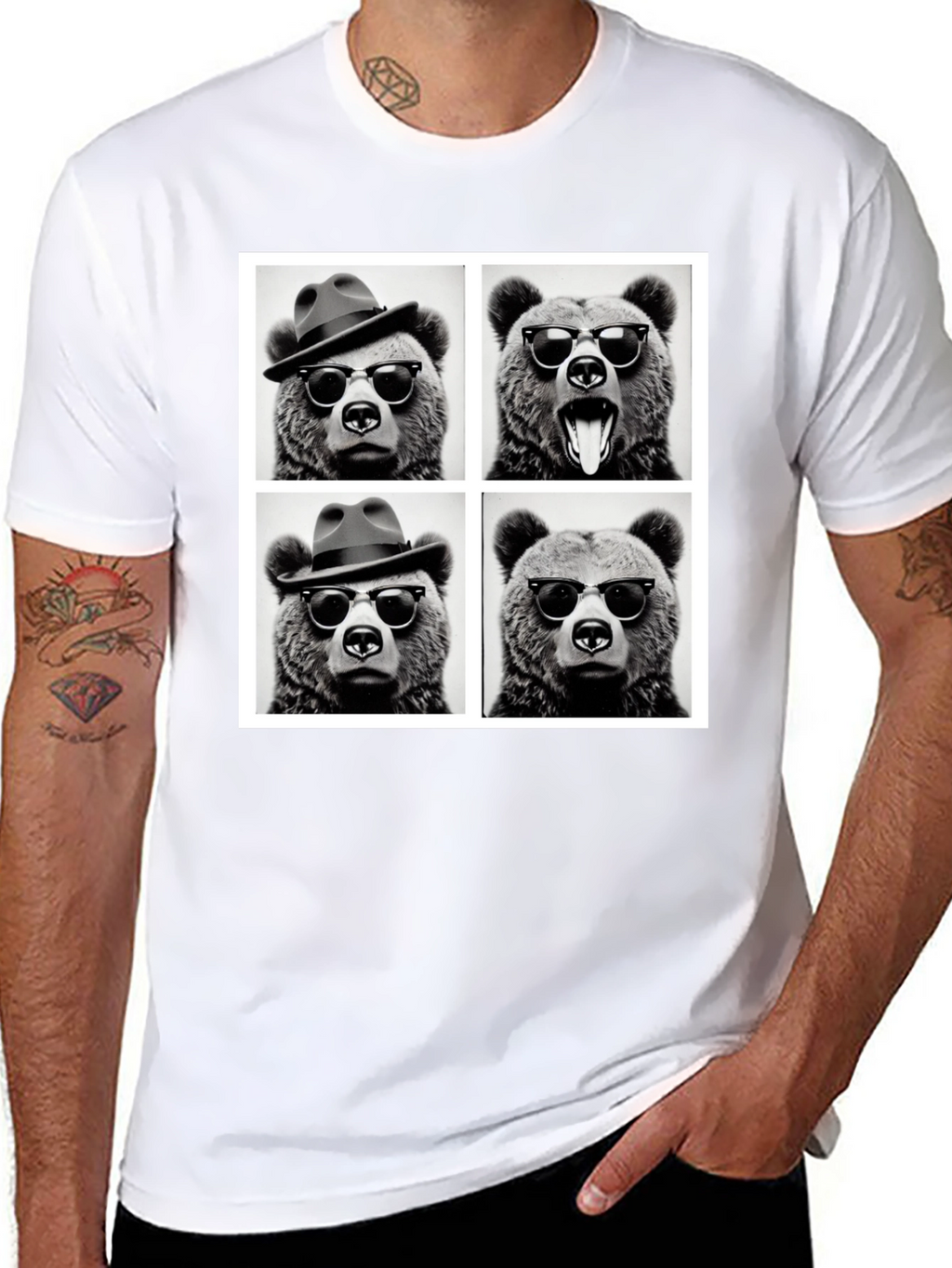 Cool Bear Collage Graphic Tee - Black