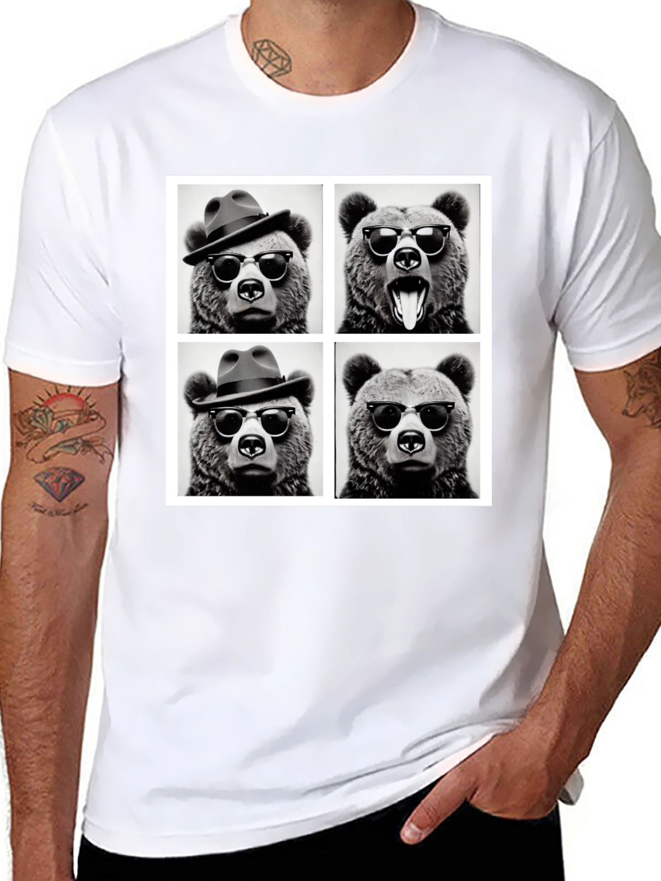 Cool Bear Collage Graphic Tee - Black