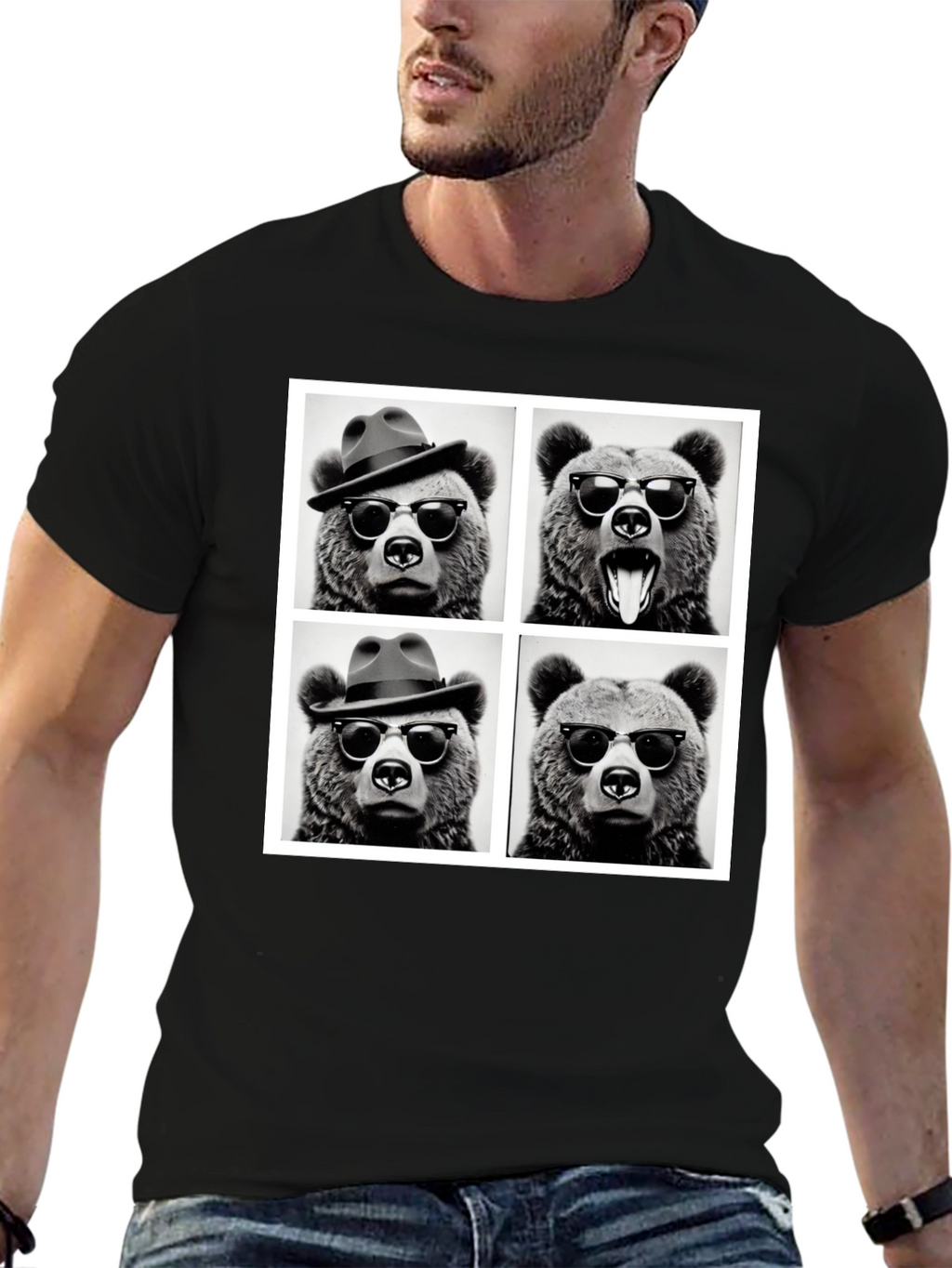 Cool Bear Collage Graphic Tee - Black