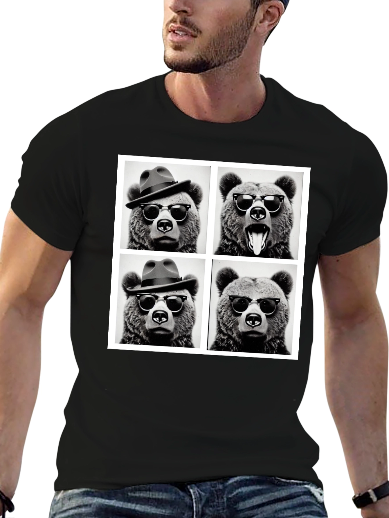 Cool Bear Collage Graphic Tee - Black